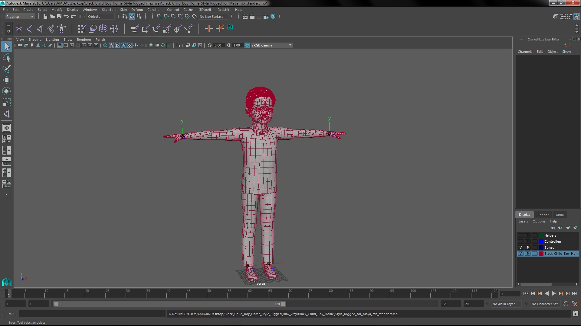 Black Child Boy Home Style Rigged for Maya 3D