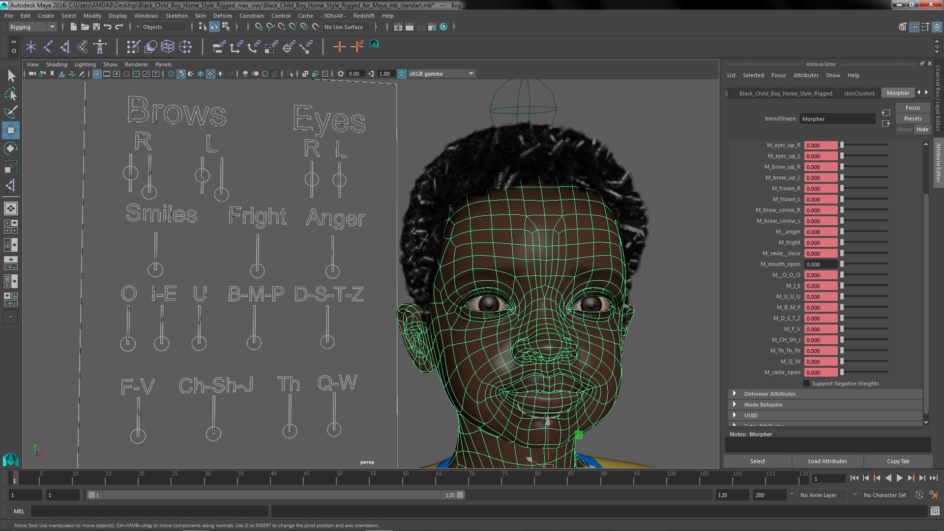 Black Child Boy Home Style Rigged for Maya 3D