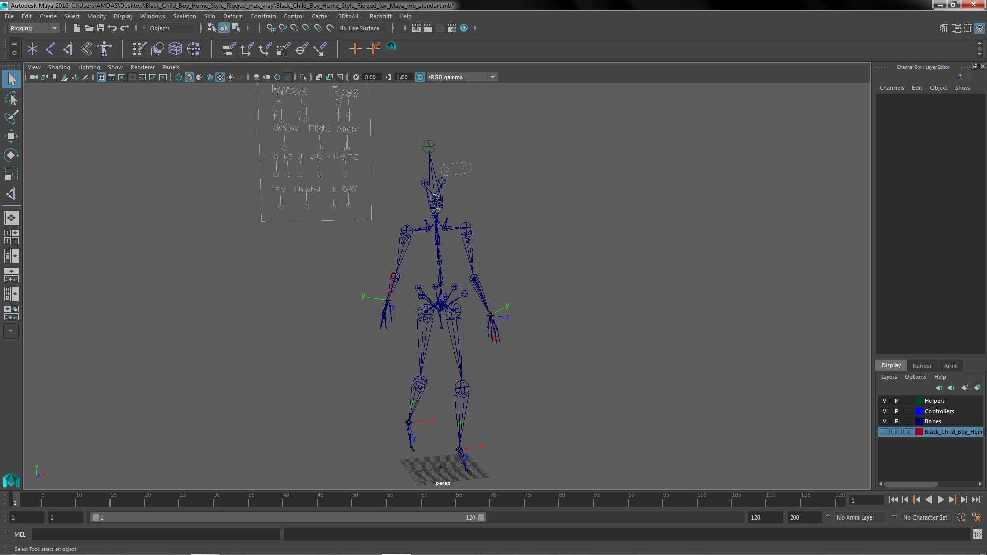 Black Child Boy Home Style Rigged for Maya 3D