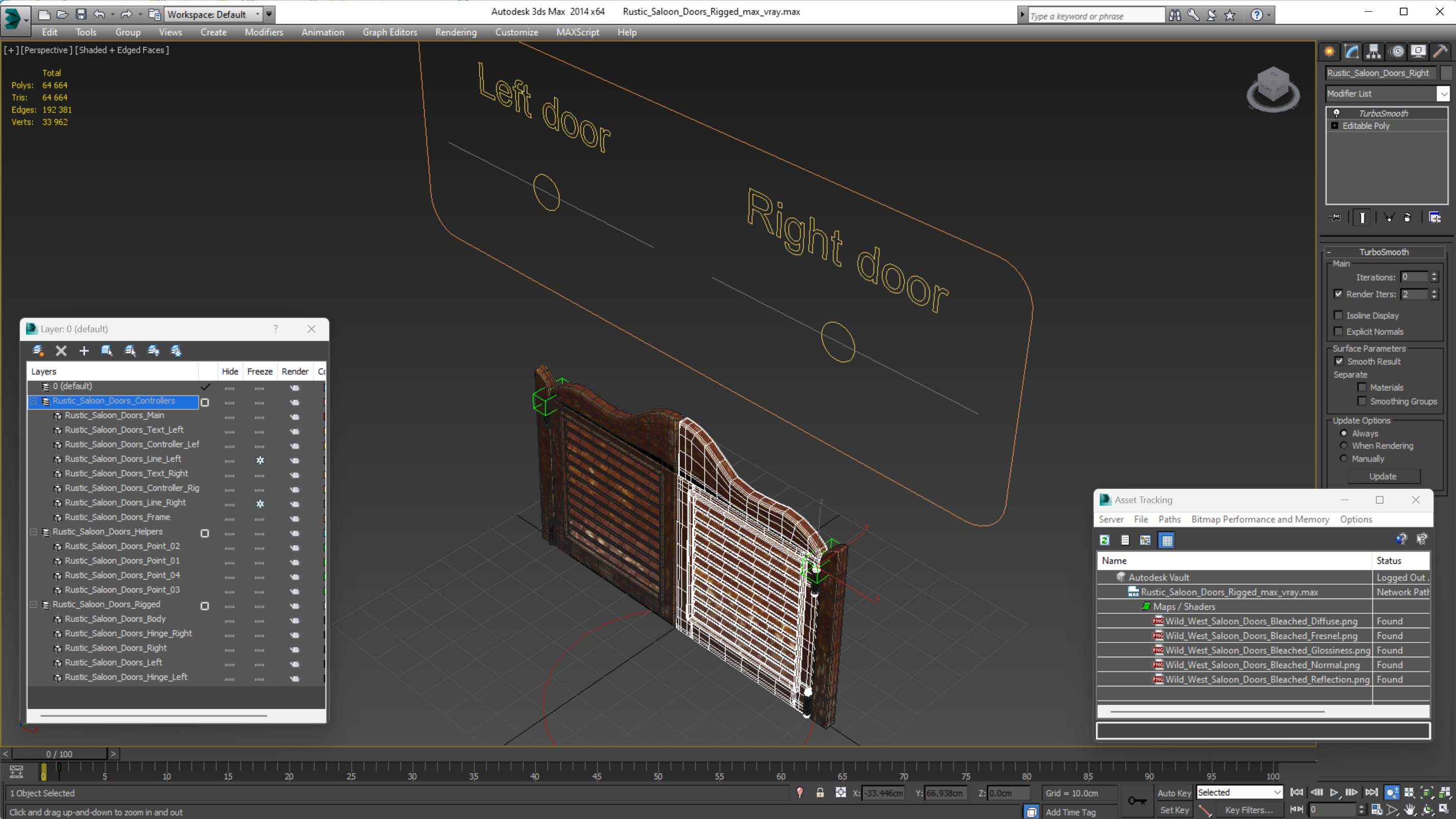 3D model Rustic Saloon Doors Rigged for Cinema 4D