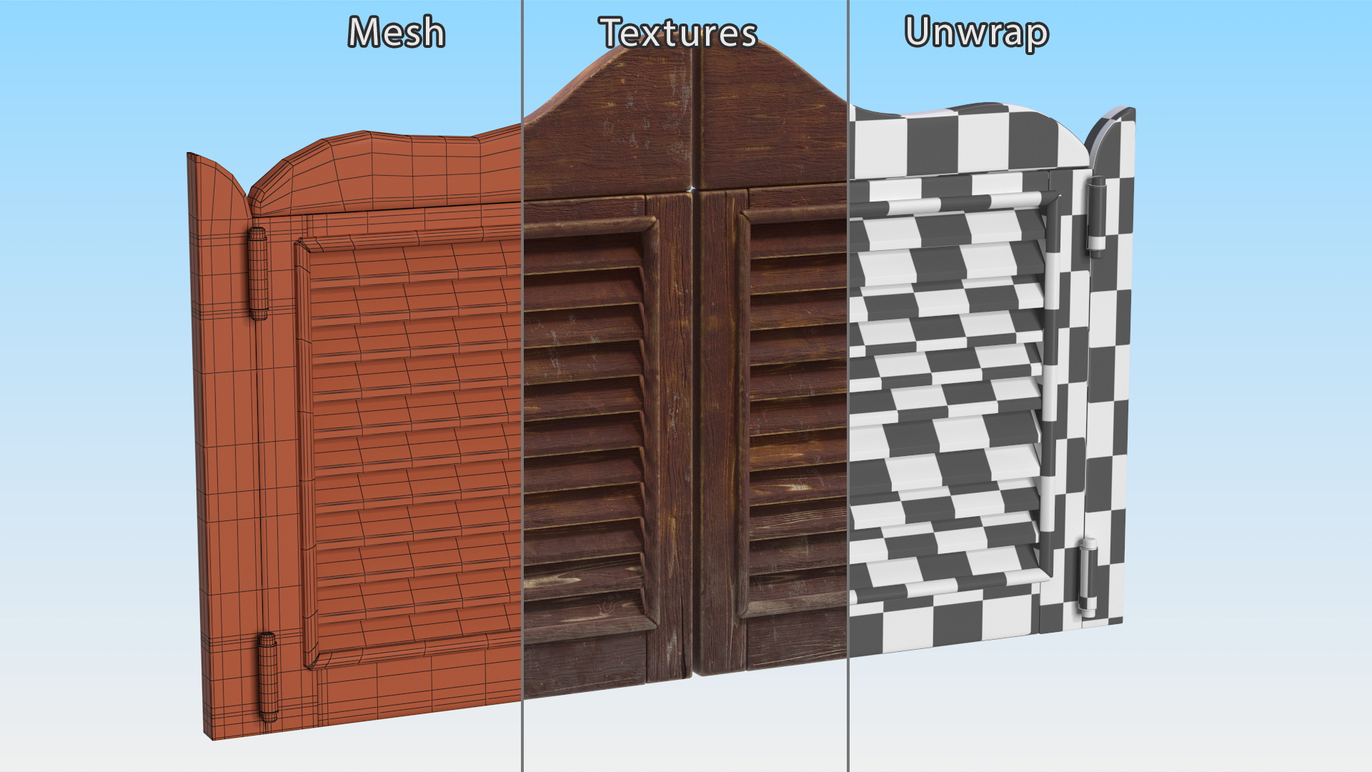 3D model Rustic Saloon Doors Rigged for Cinema 4D