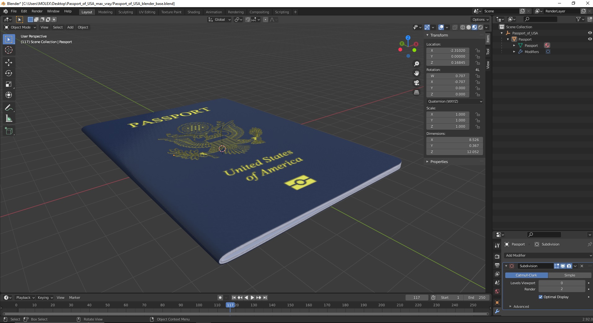 3D model Passport of USA