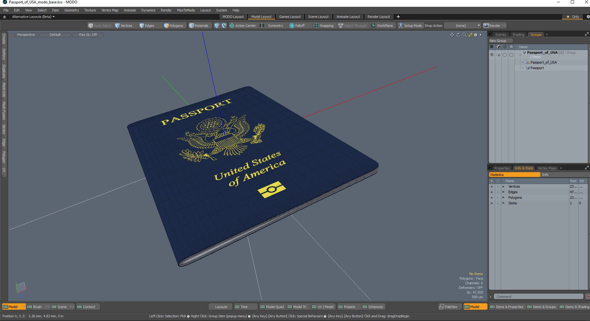 3D model Passport of USA