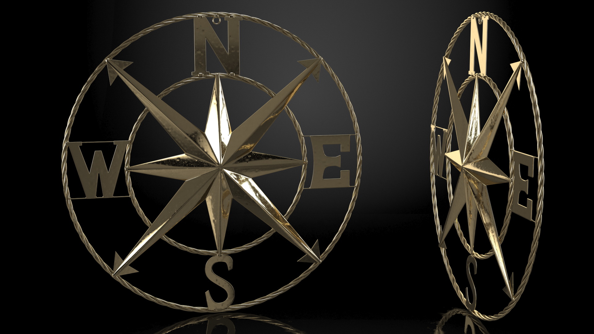 Classical Compass Rose Gold 3D