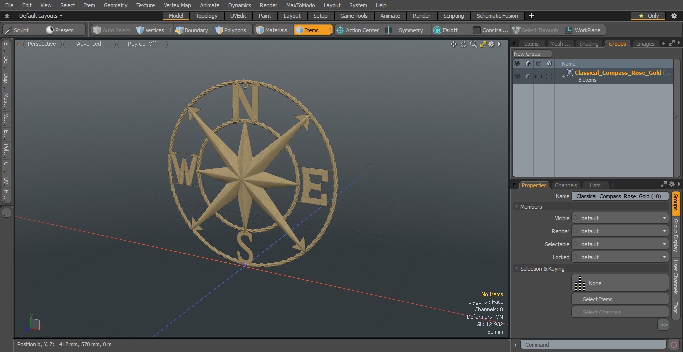 Classical Compass Rose Gold 3D
