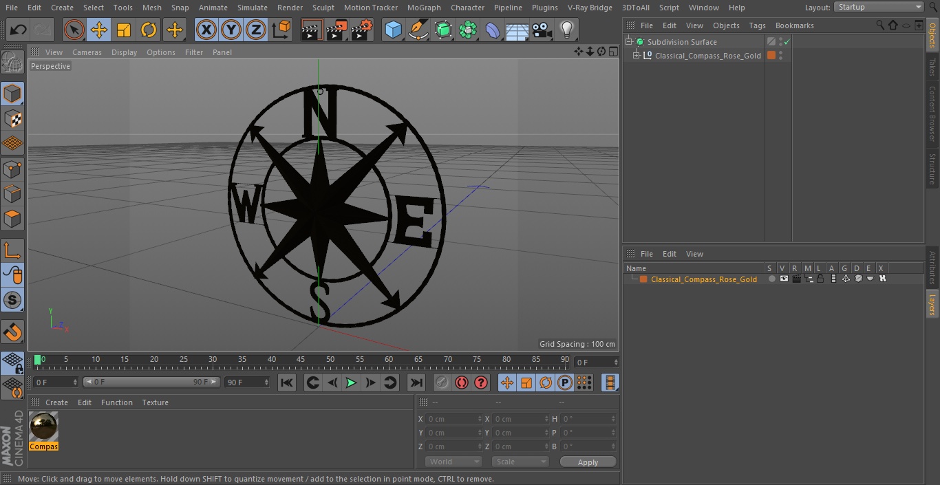 Classical Compass Rose Gold 3D