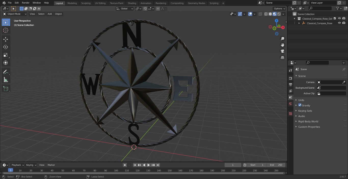 Classical Compass Rose Gold 3D