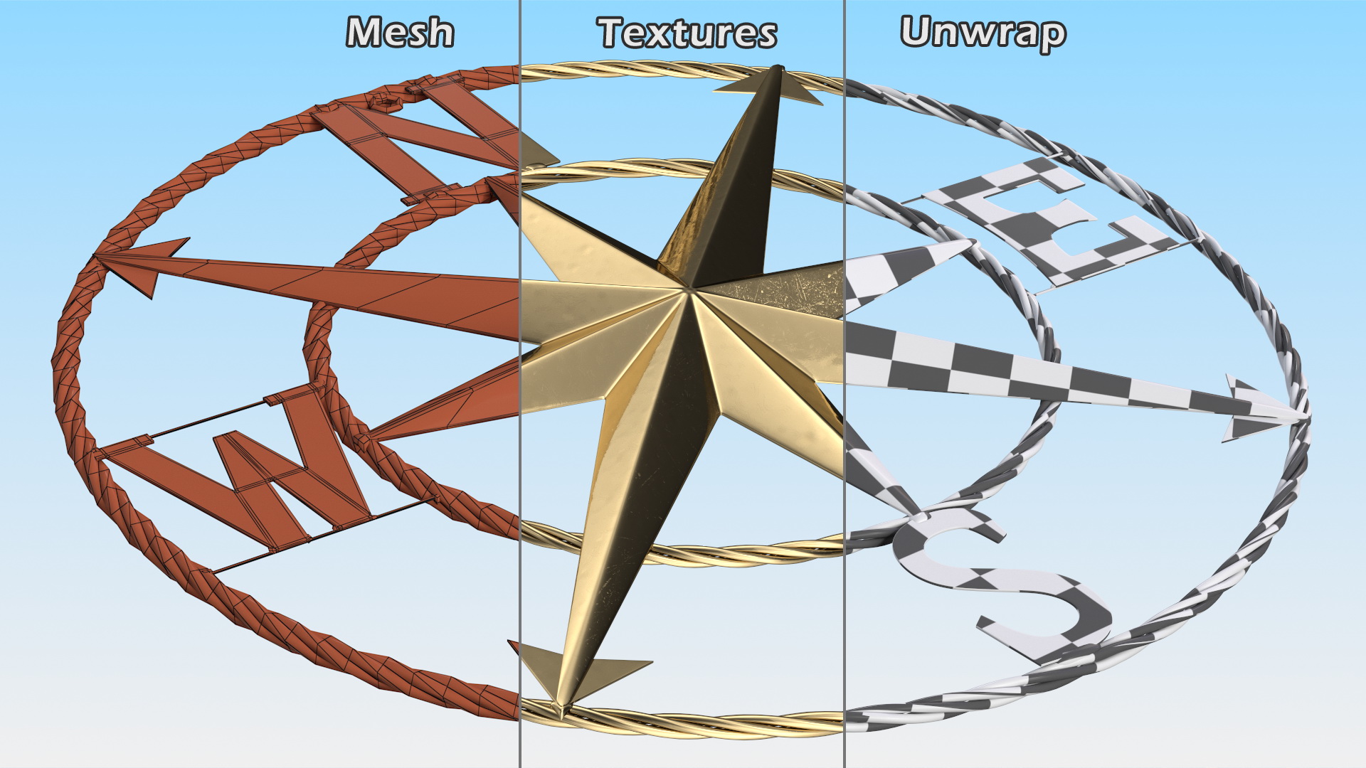 Classical Compass Rose Gold 3D
