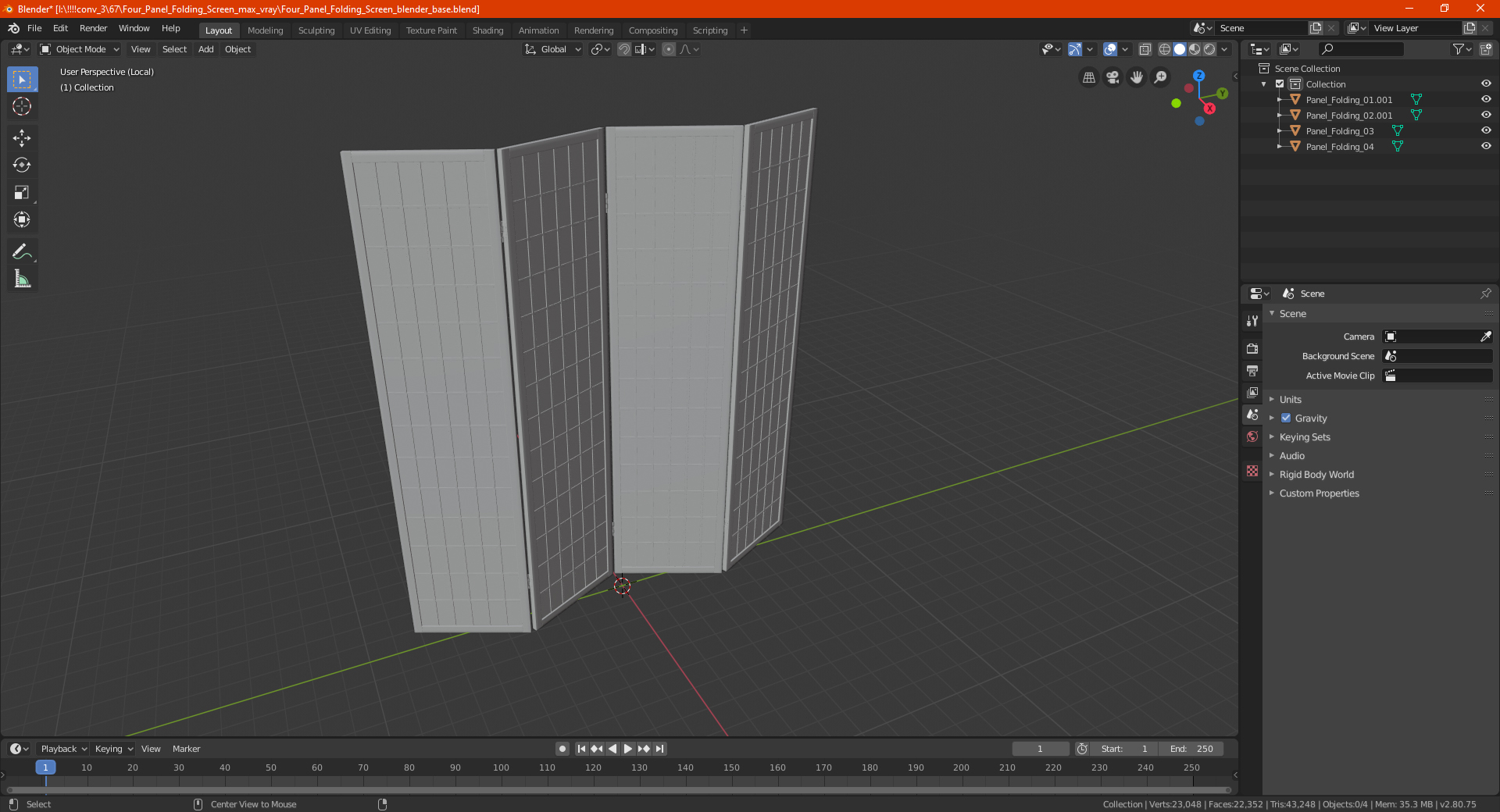 3D model Four Panel Folding Screen