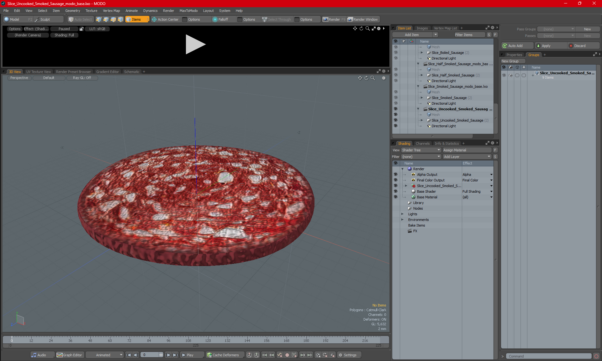 Slice Uncooked Smoked Sausage 3D model