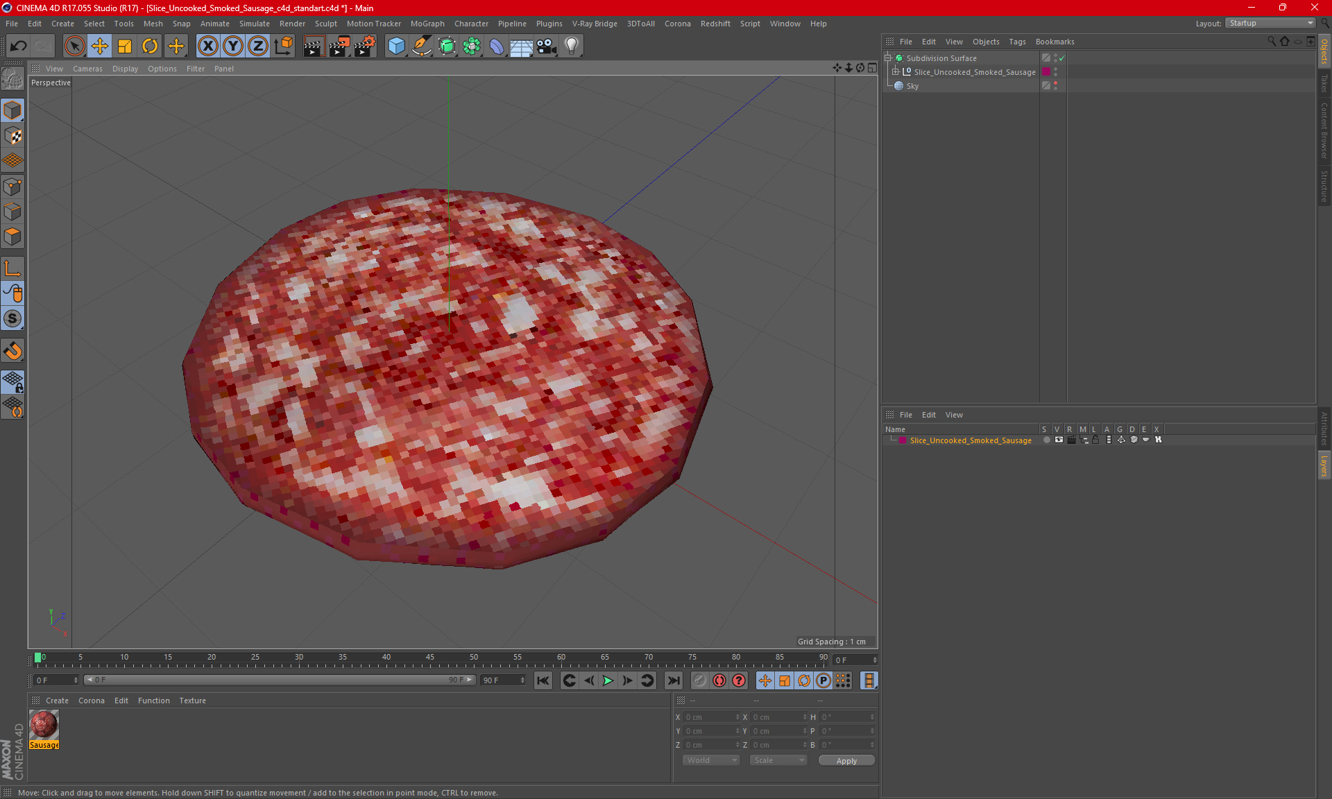 Slice Uncooked Smoked Sausage 3D model