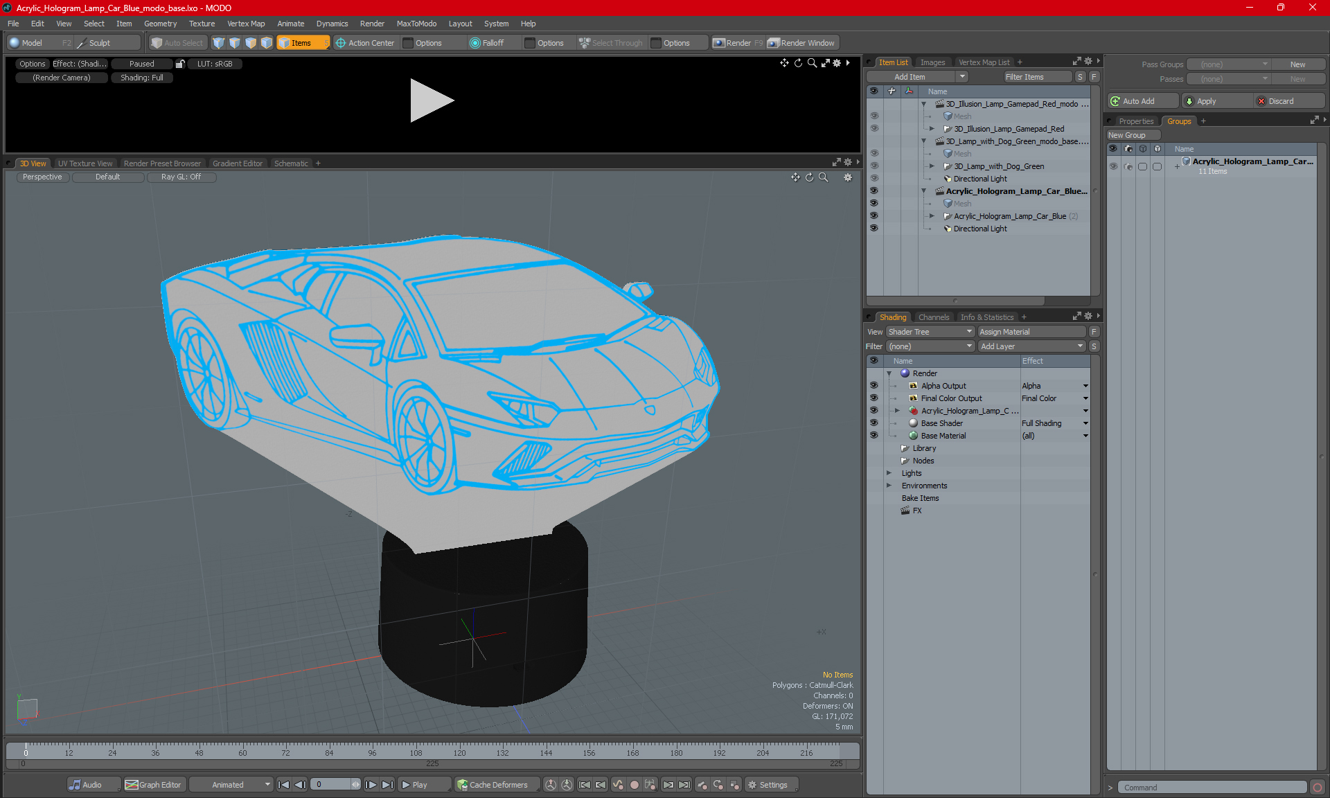 3D model Acrylic Hologram Lamp Car Blue