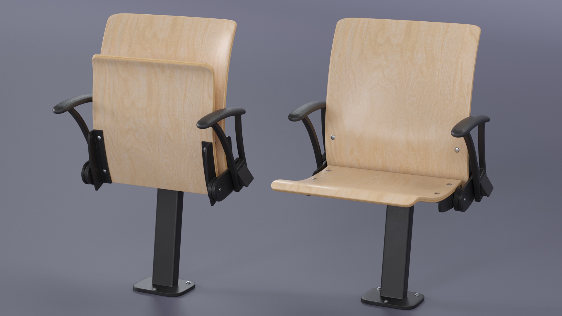 Auditorium Chair Light Wood 3D
