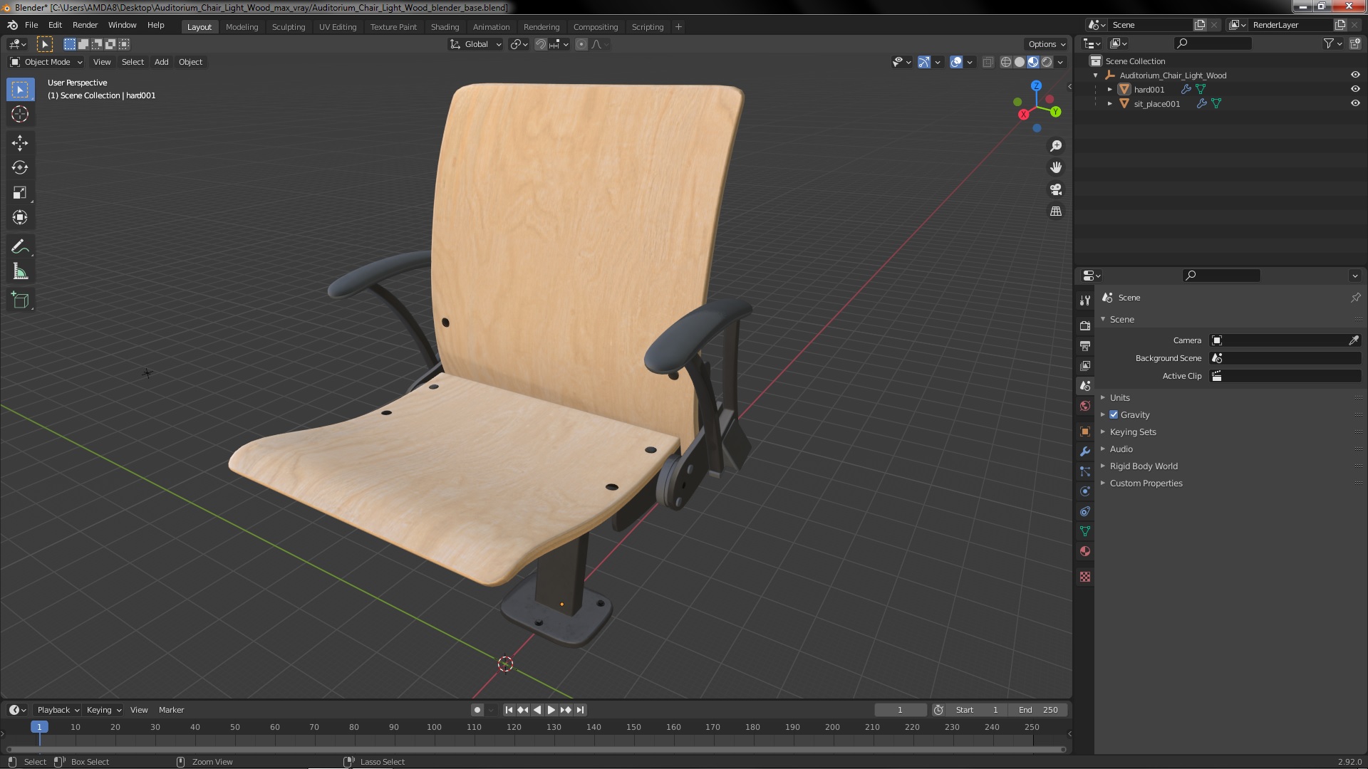 Auditorium Chair Light Wood 3D