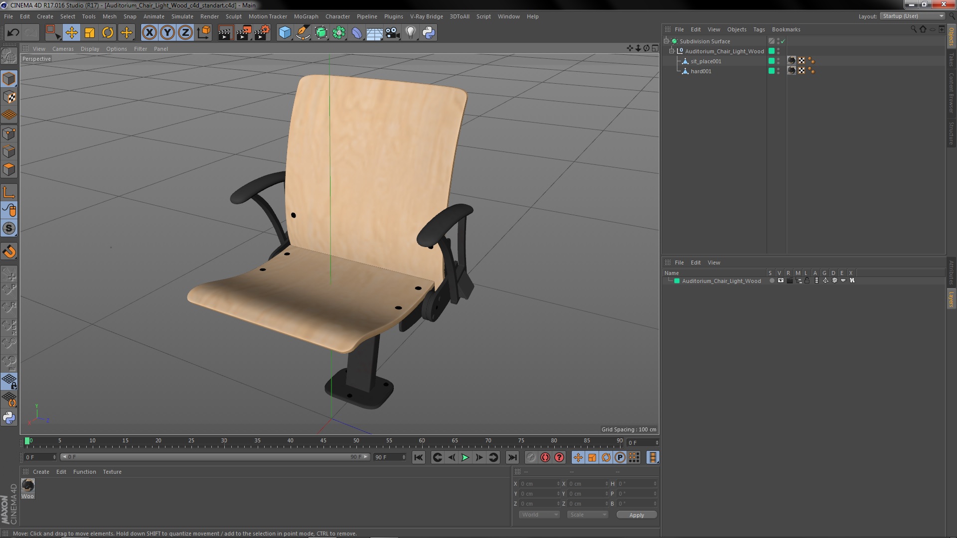 Auditorium Chair Light Wood 3D
