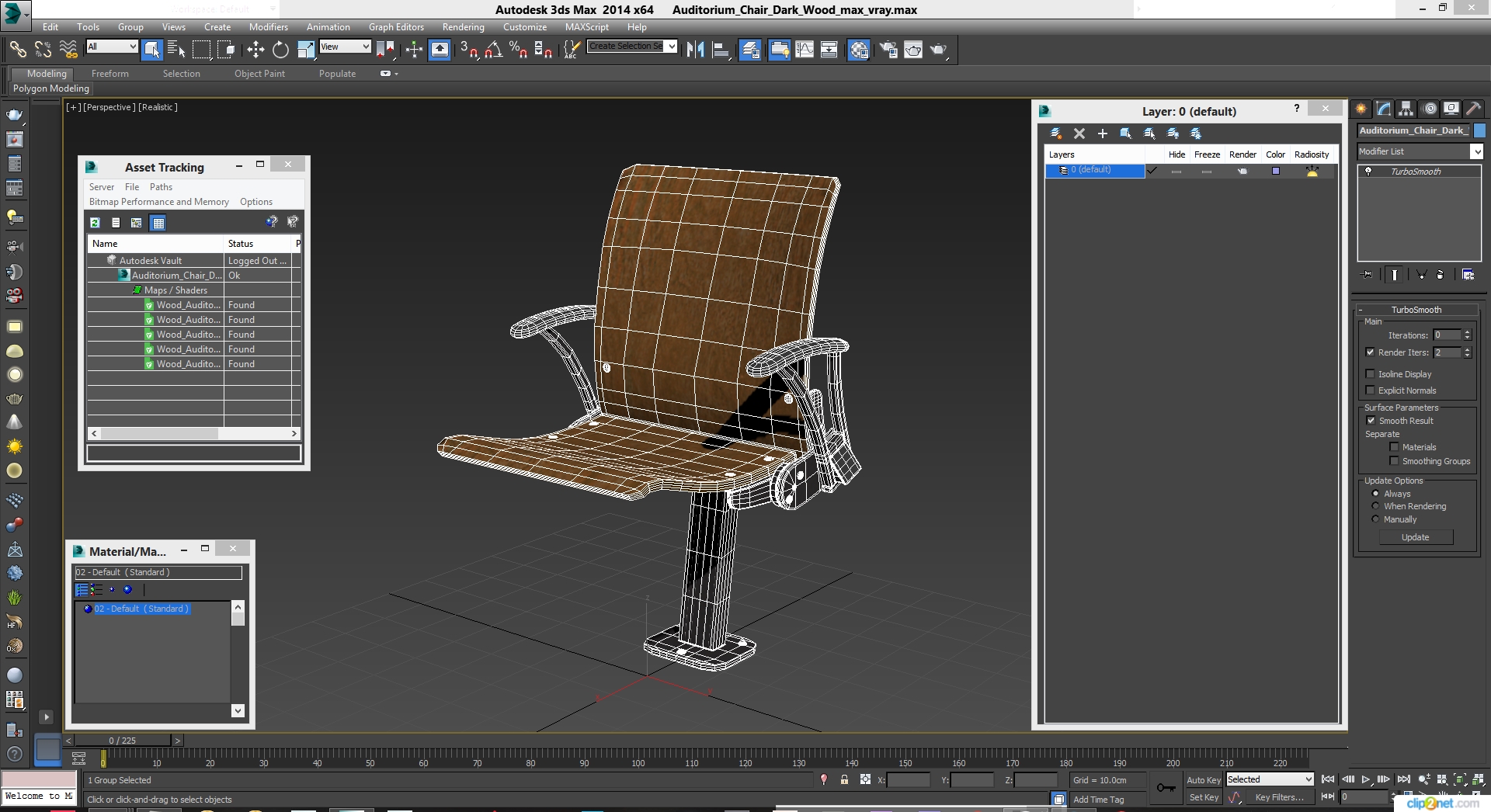 Auditorium Chair Light Wood 3D