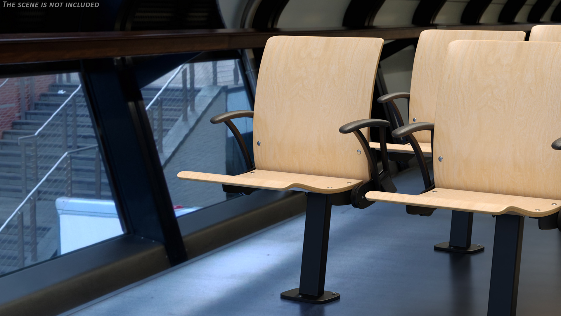 Auditorium Chair Light Wood 3D