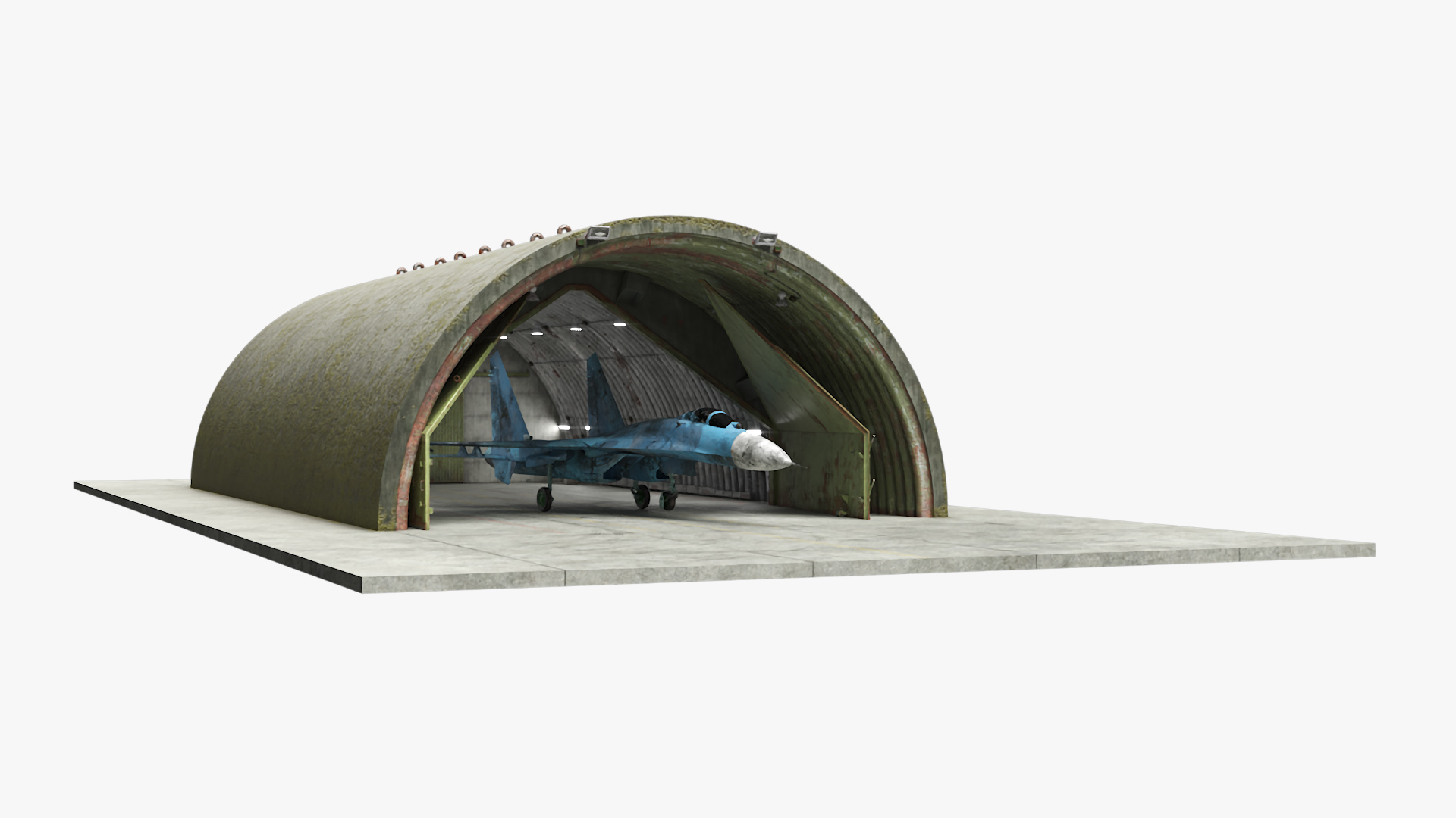 Abandoned Hardened Shelter Aircraft with Fighter Jet 3D
