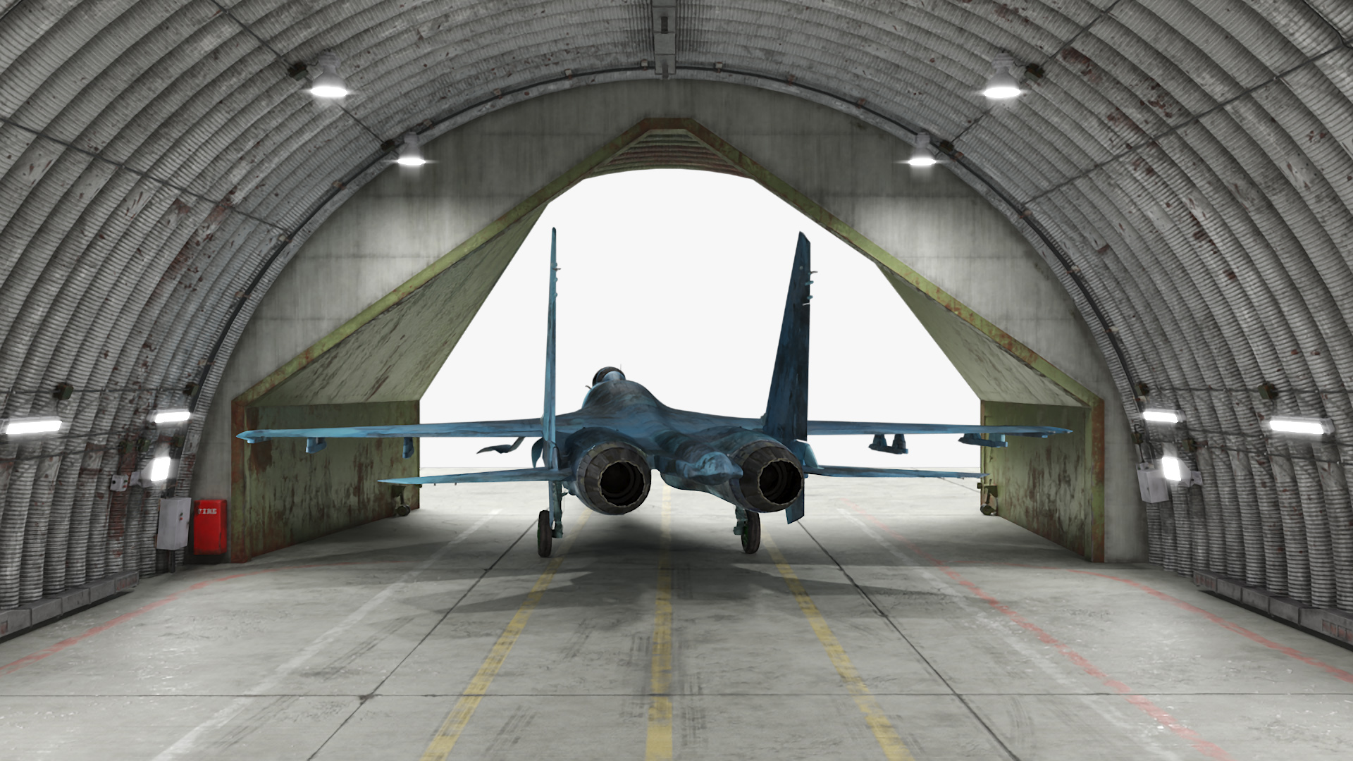 Abandoned Hardened Shelter Aircraft with Fighter Jet 3D