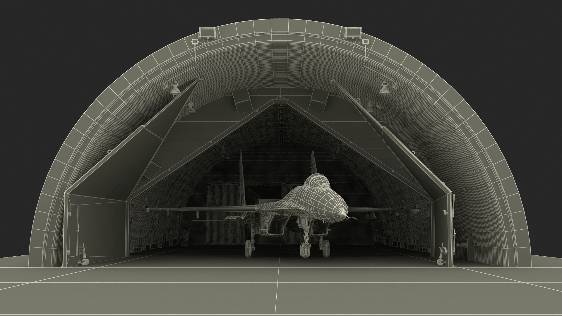 Abandoned Hardened Shelter Aircraft with Fighter Jet 3D