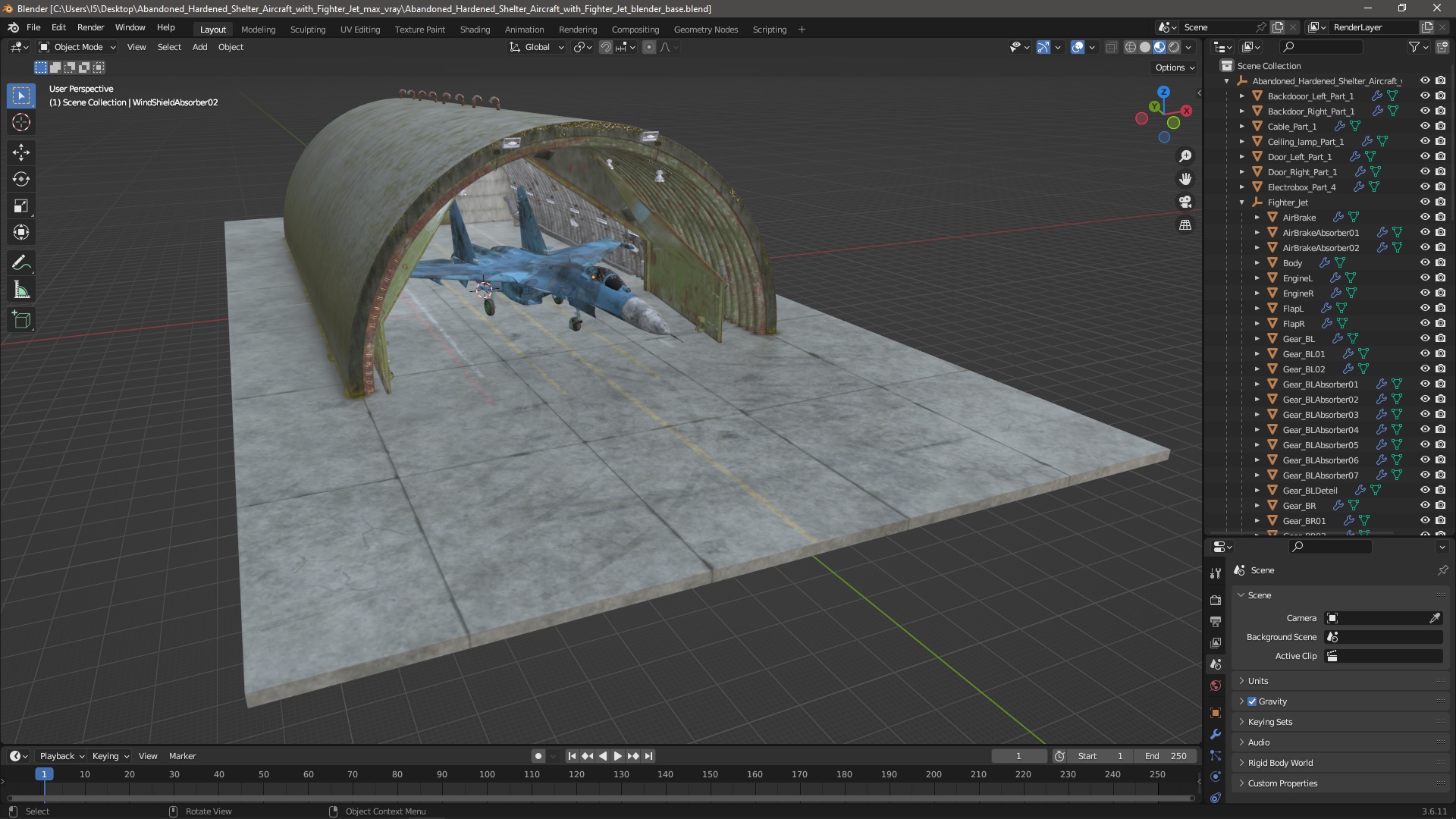 Abandoned Hardened Shelter Aircraft with Fighter Jet 3D