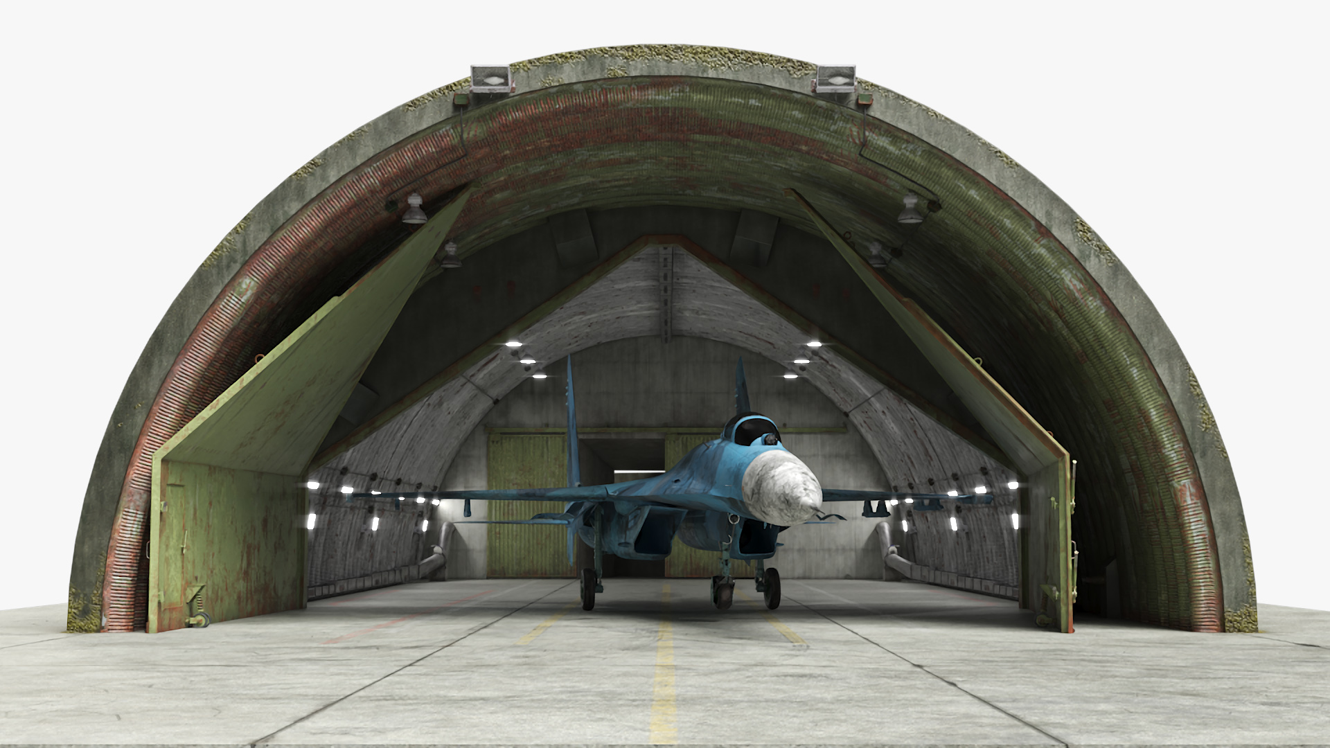 Abandoned Hardened Shelter Aircraft with Fighter Jet 3D