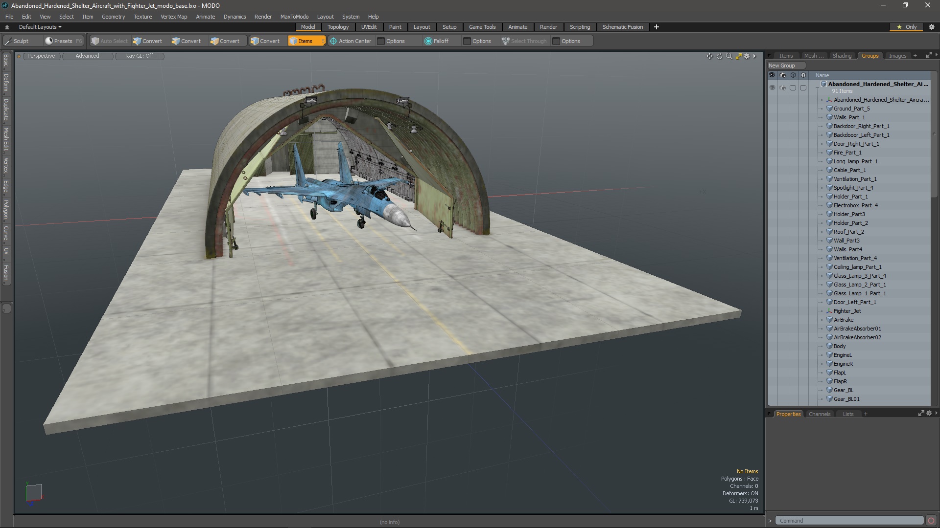 Abandoned Hardened Shelter Aircraft with Fighter Jet 3D