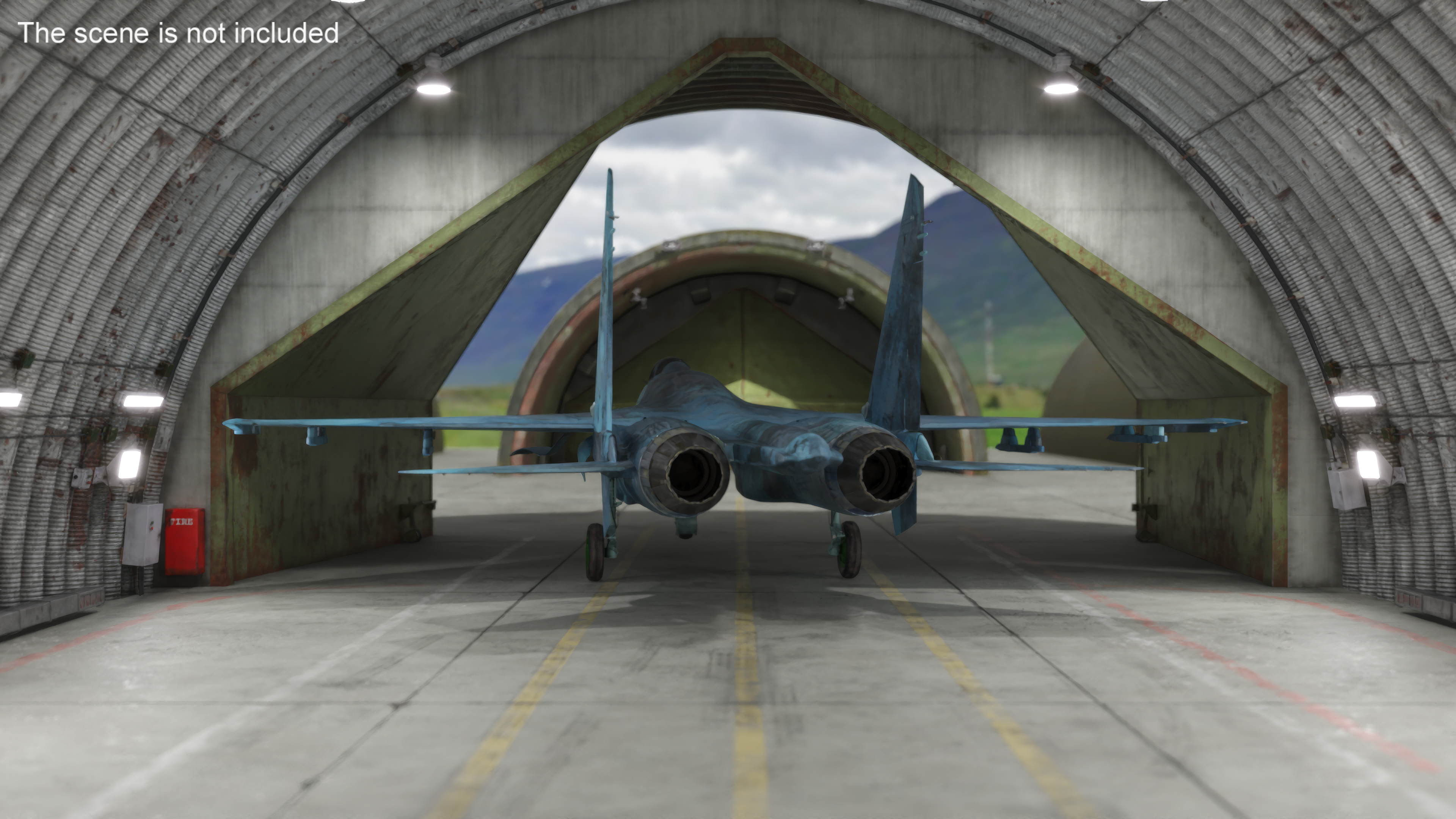 Abandoned Hardened Shelter Aircraft with Fighter Jet 3D