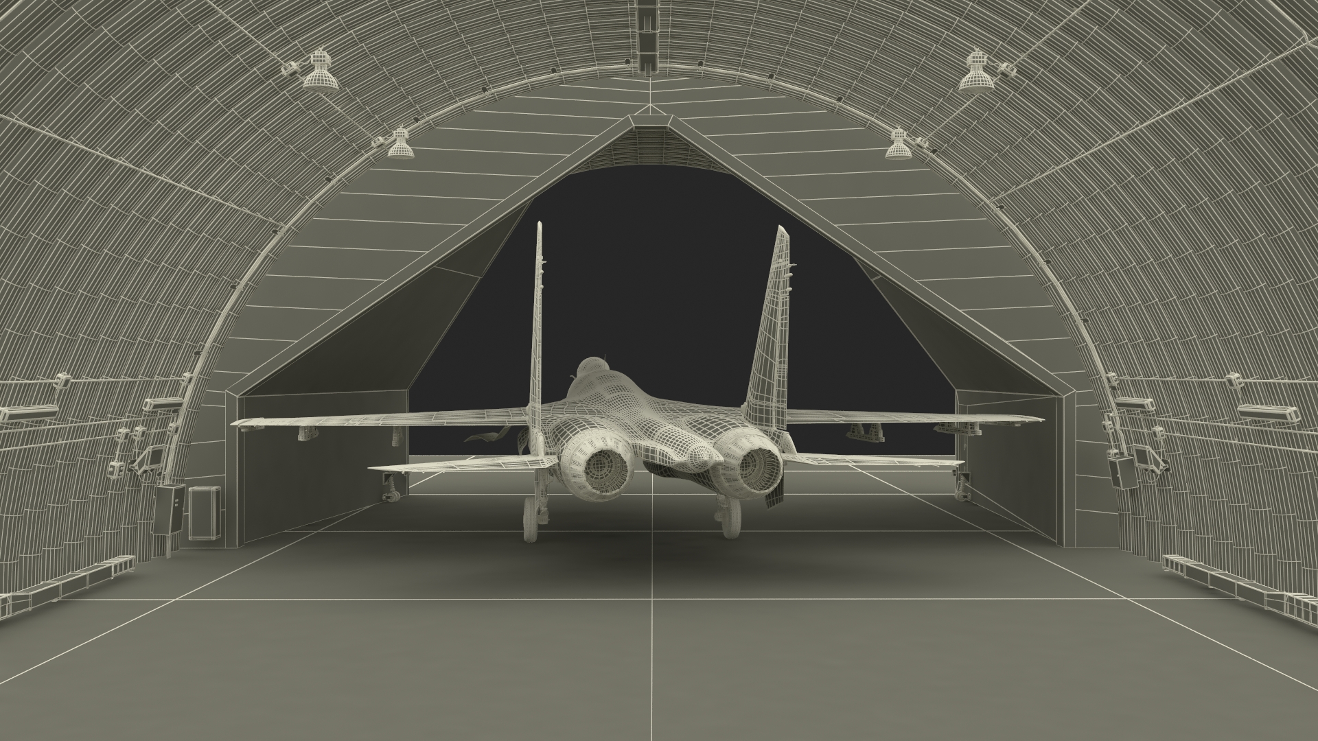 Abandoned Hardened Shelter Aircraft with Fighter Jet 3D