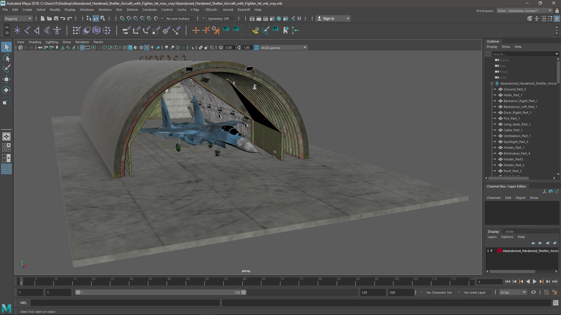 Abandoned Hardened Shelter Aircraft with Fighter Jet 3D
