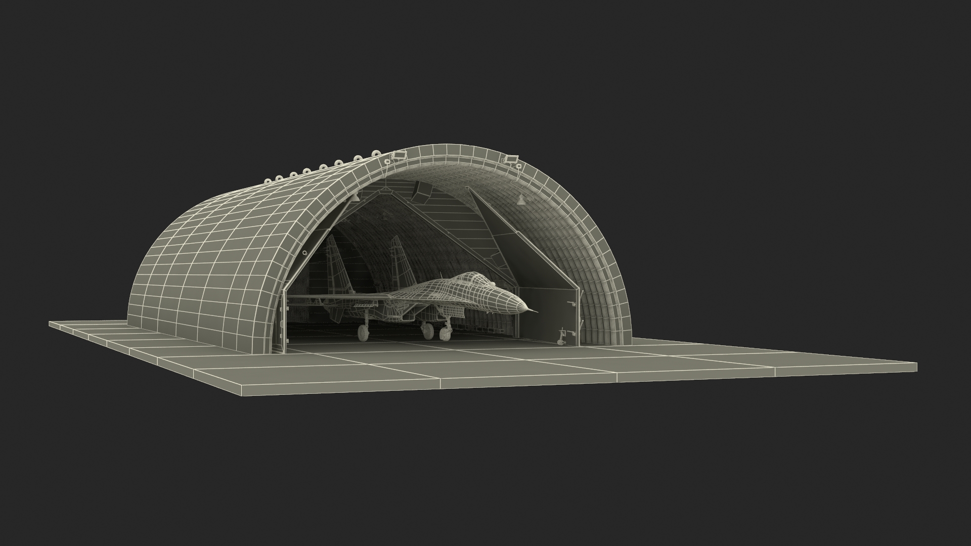 Abandoned Hardened Shelter Aircraft with Fighter Jet 3D