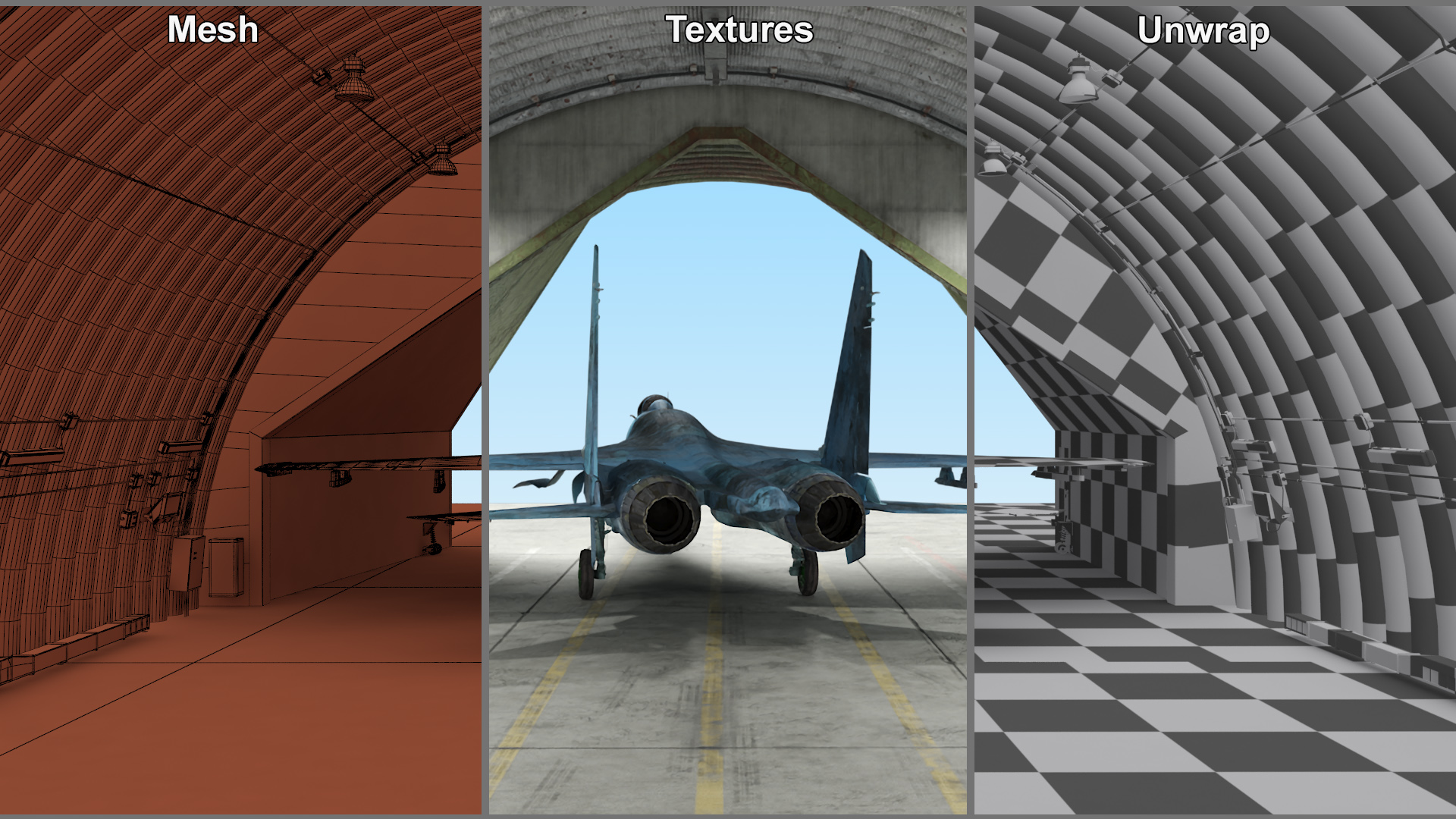 Abandoned Hardened Shelter Aircraft with Fighter Jet 3D