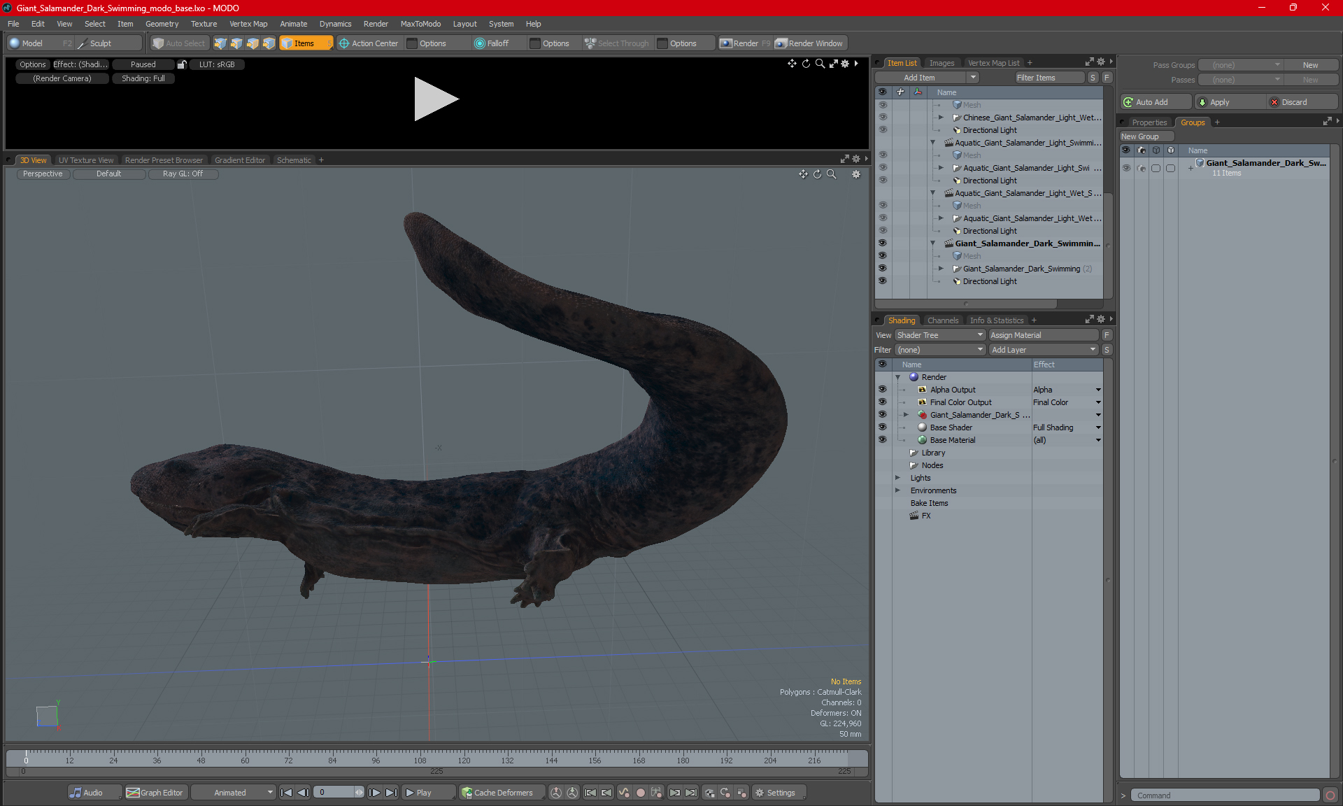 3D model Giant Salamander Dark Swimming