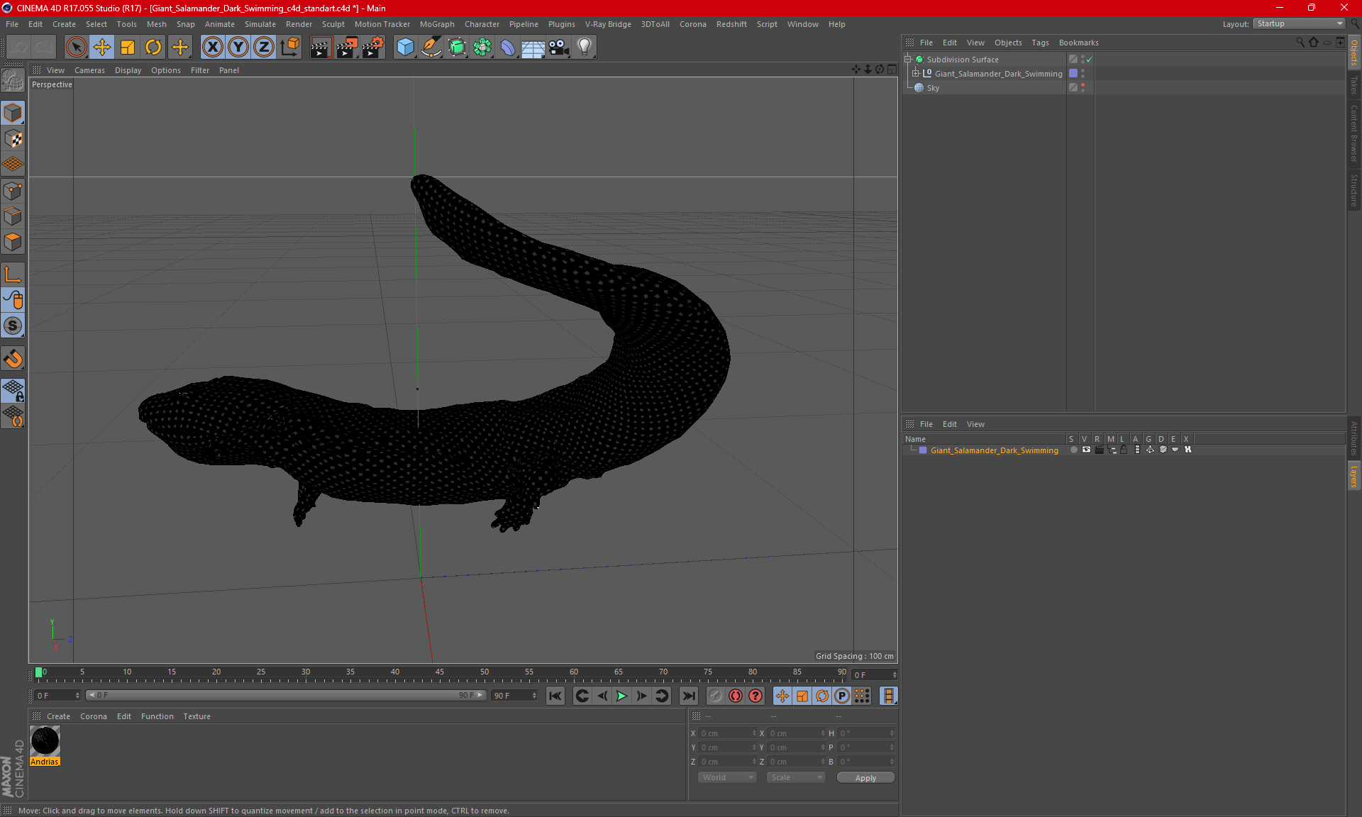 3D model Giant Salamander Dark Swimming