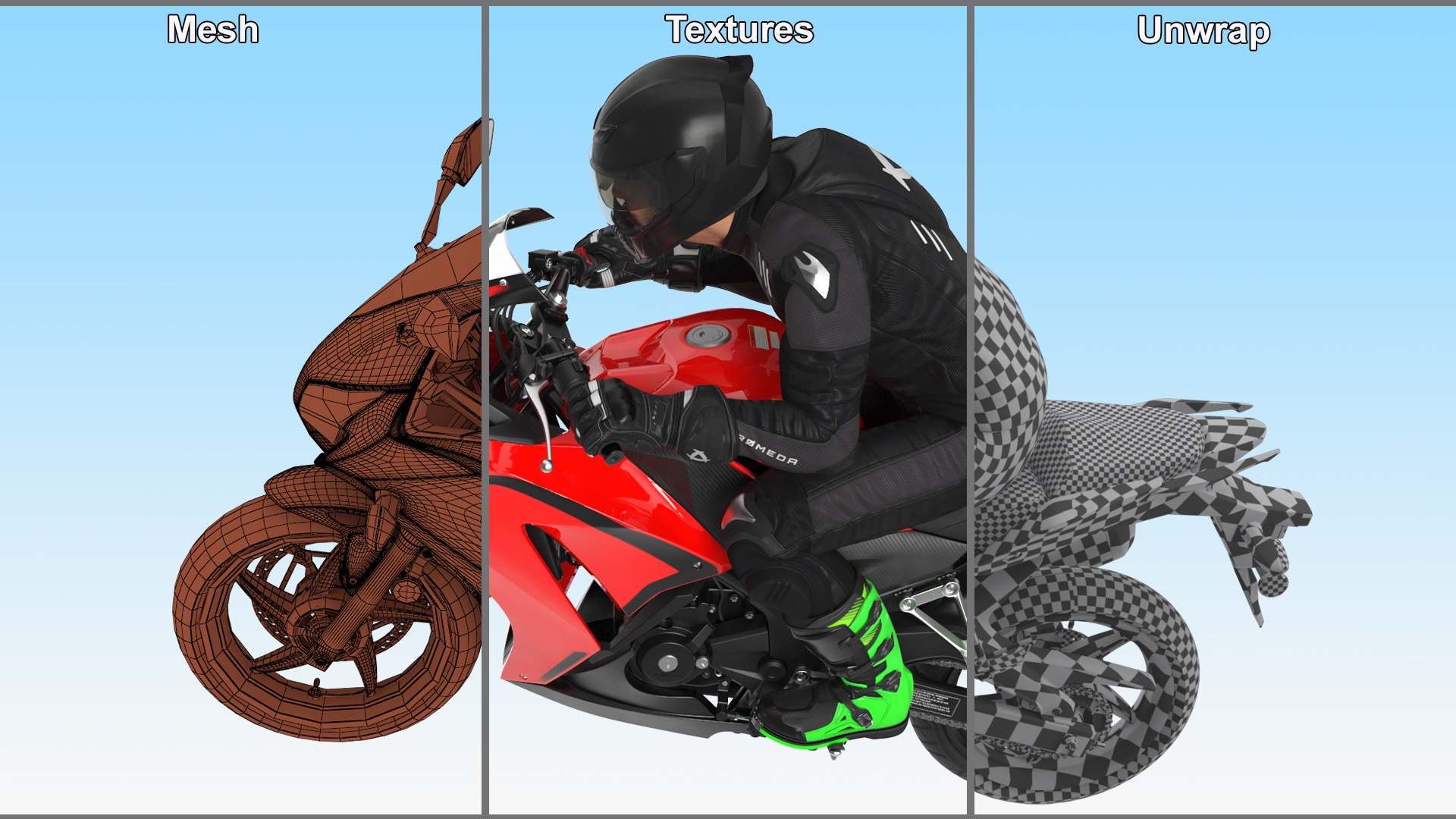 3D model Sport Motorcycle with Rider in Race Suit
