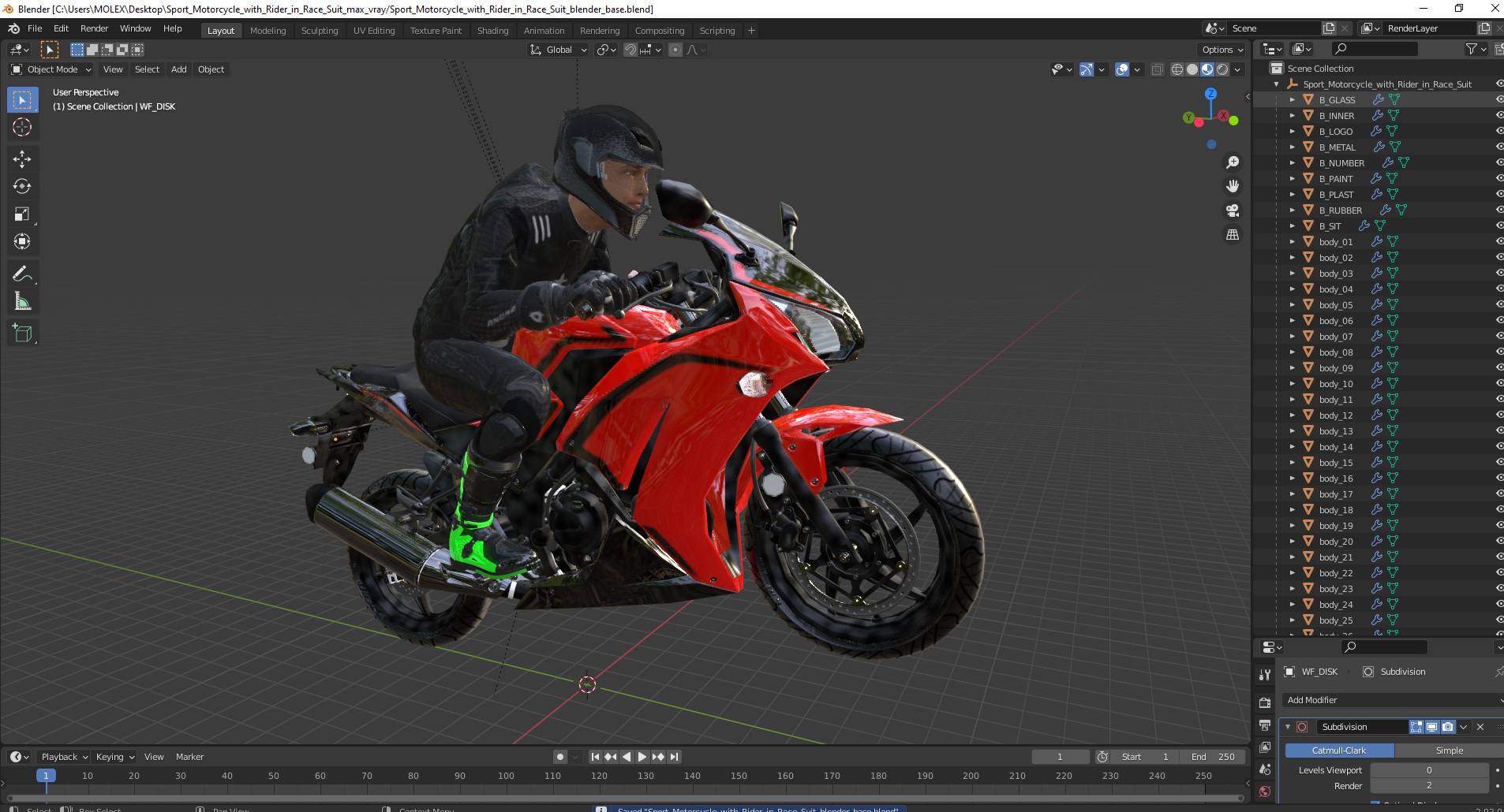 3D model Sport Motorcycle with Rider in Race Suit