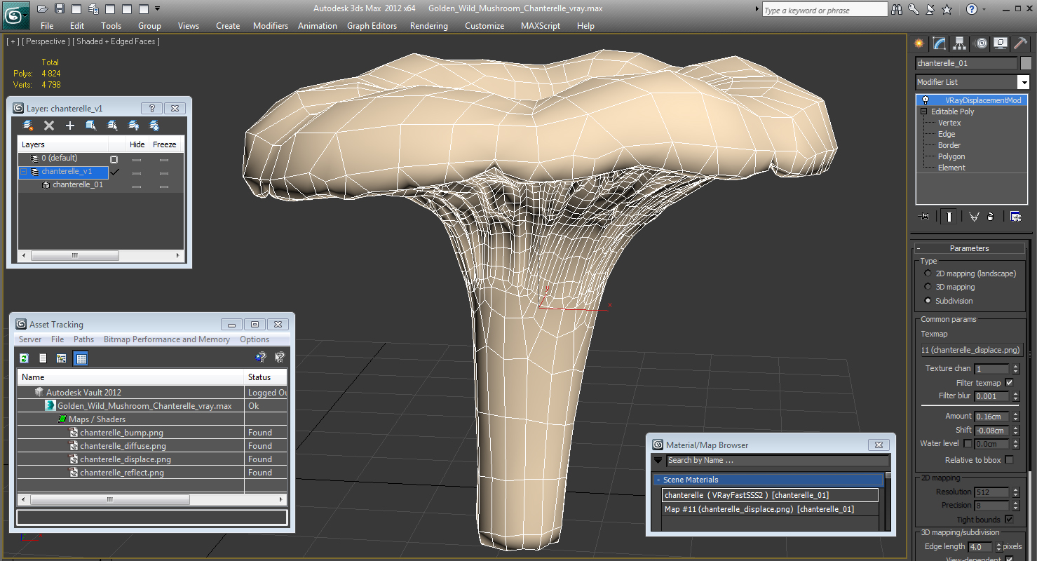 Golden Wild Mushroom Chanterelle 3D