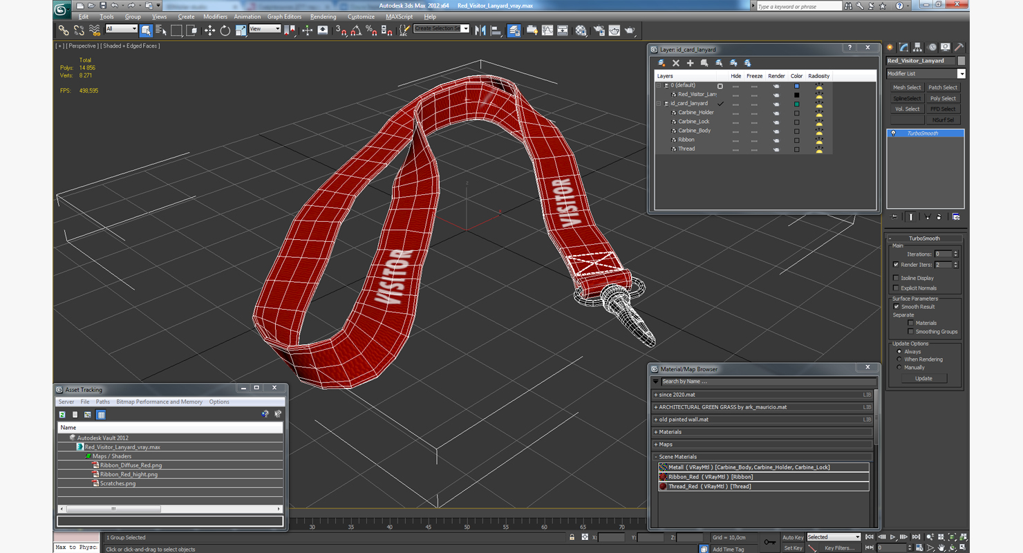 Red Visitor Lanyard 3D model