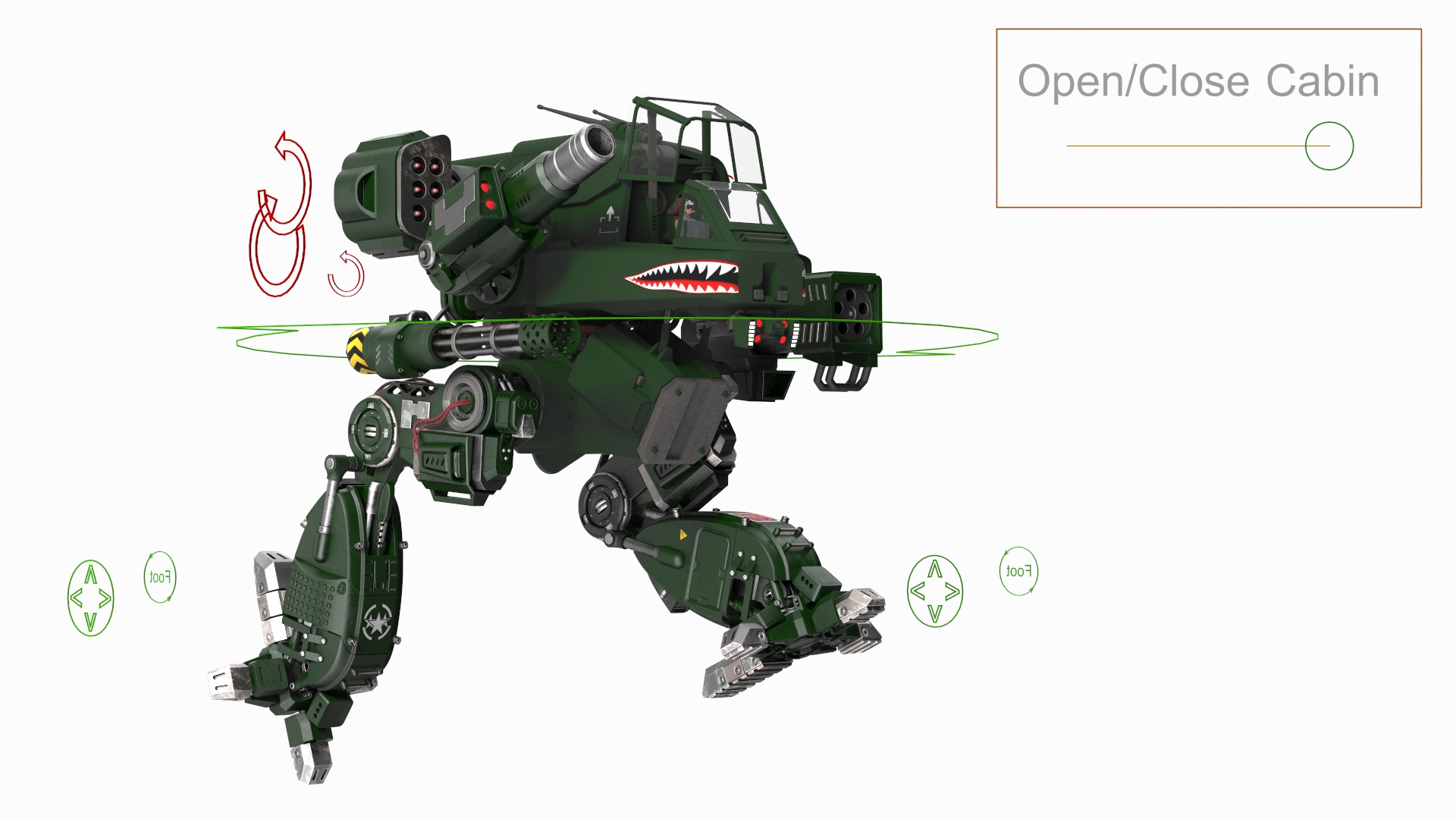 3D Concept Military Dark Green Robot with Pilot Rigged