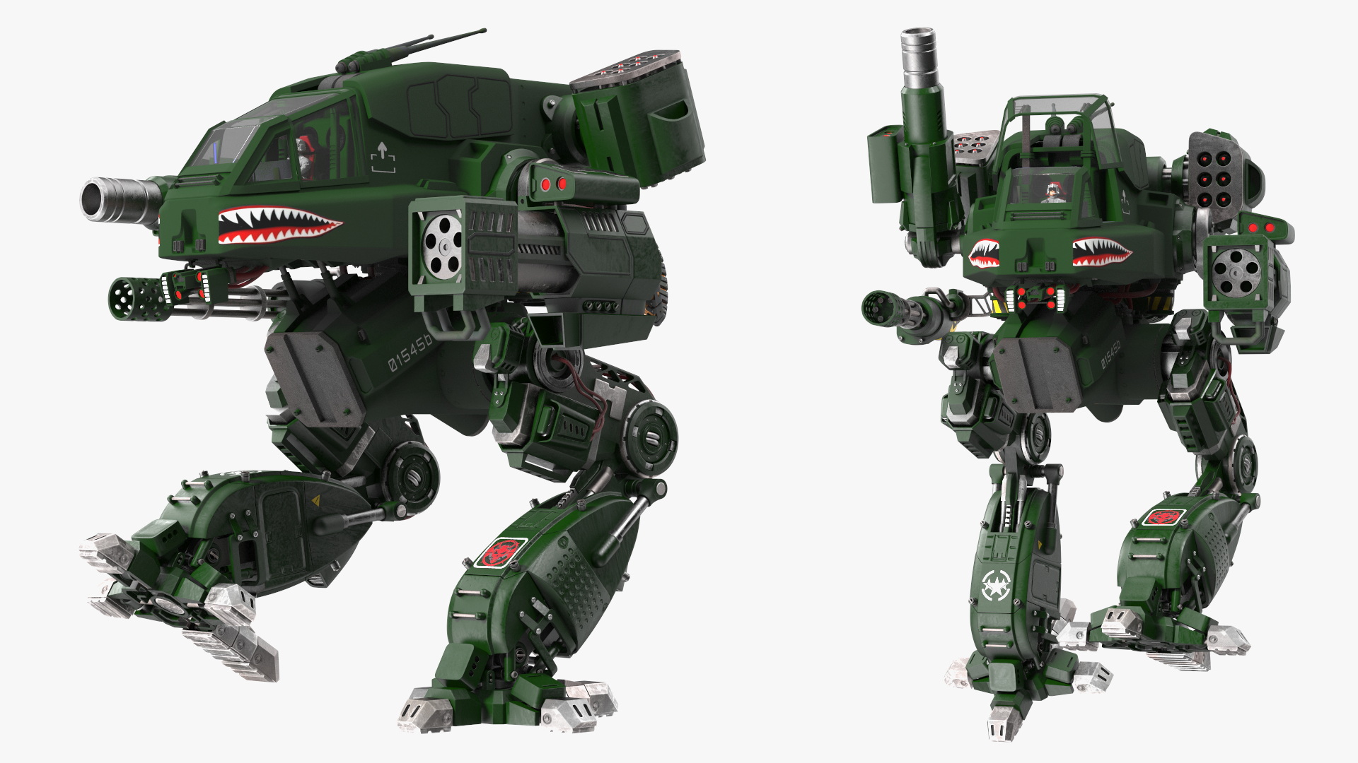 3D Concept Military Dark Green Robot with Pilot Rigged