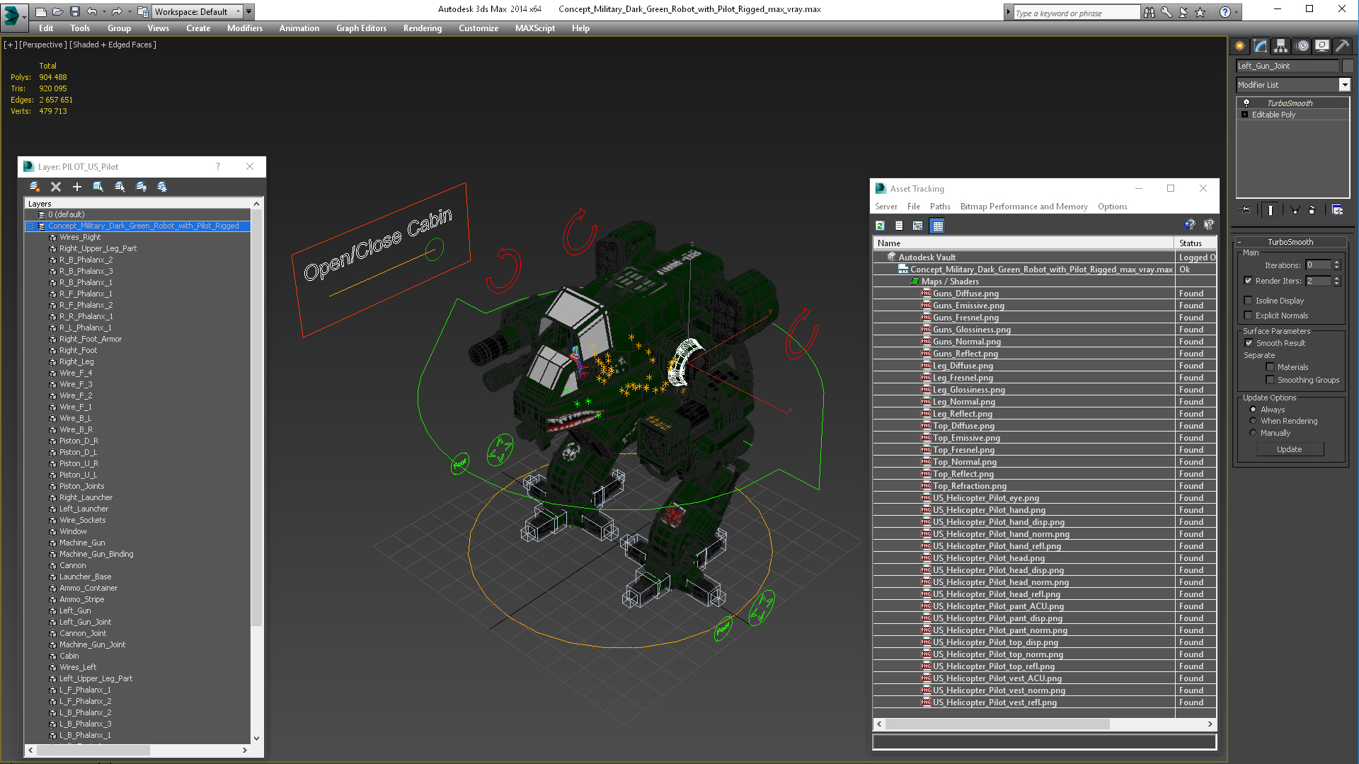 3D Concept Military Dark Green Robot with Pilot Rigged