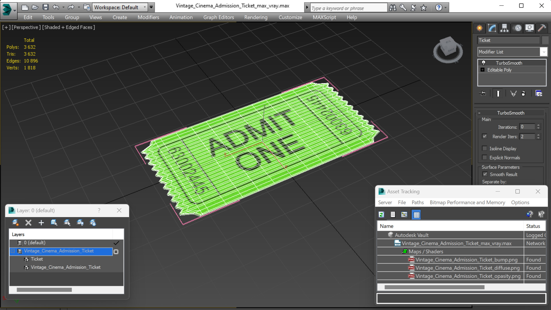 3D Vintage Cinema Admission Ticket