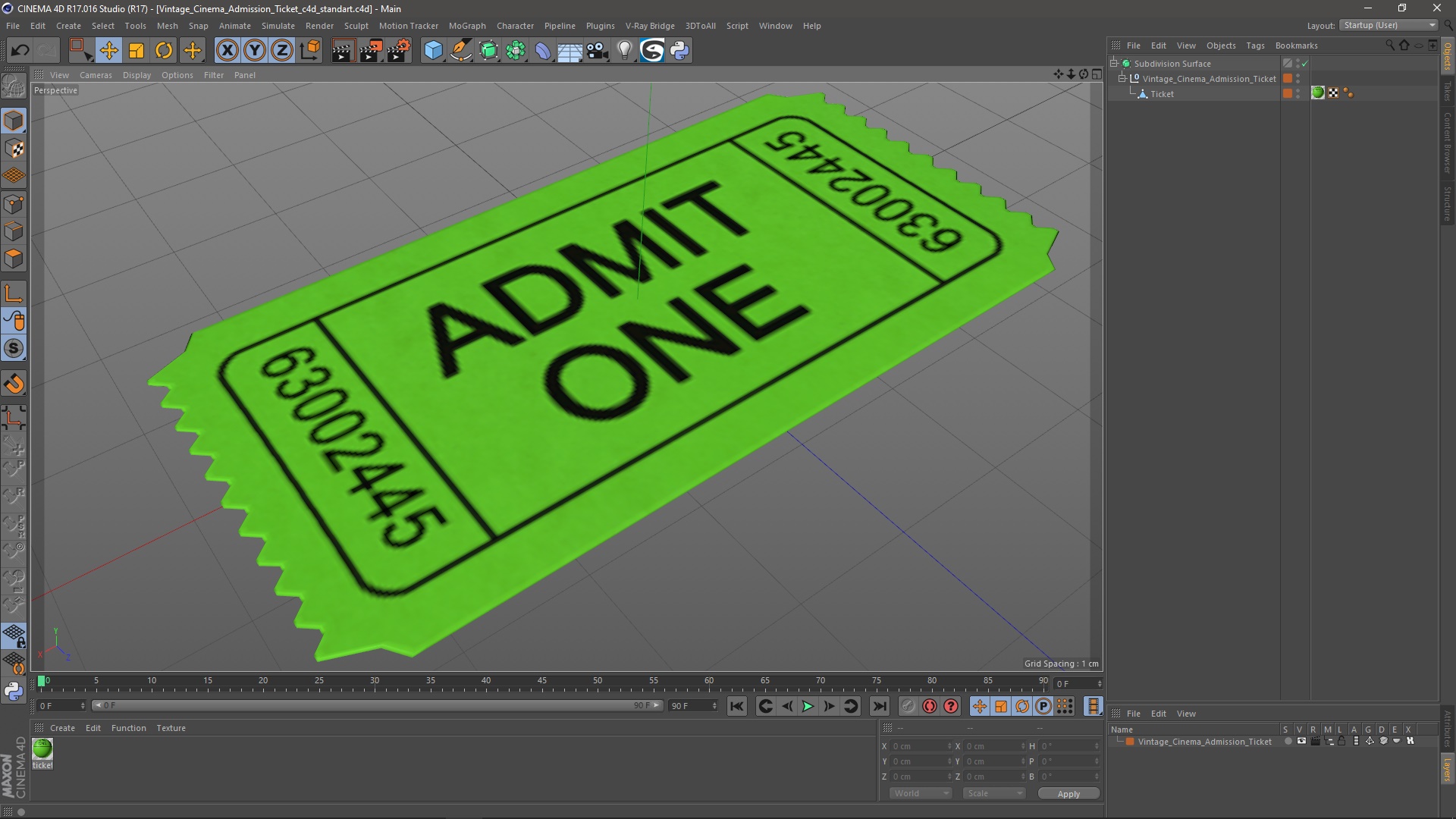 3D Vintage Cinema Admission Ticket