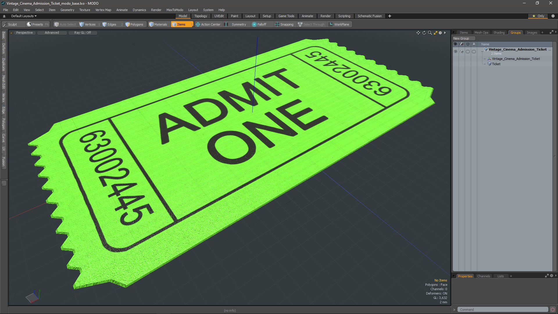 3D Vintage Cinema Admission Ticket