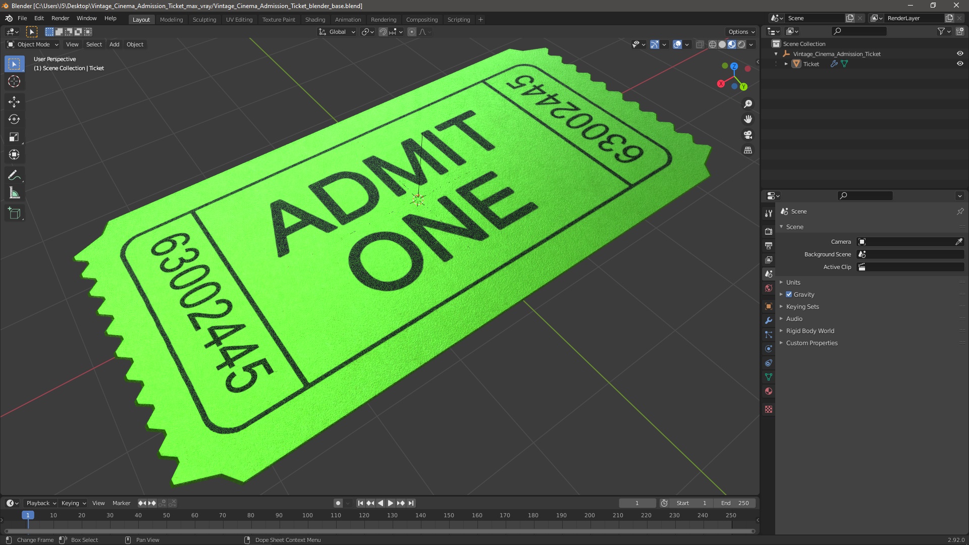3D Vintage Cinema Admission Ticket