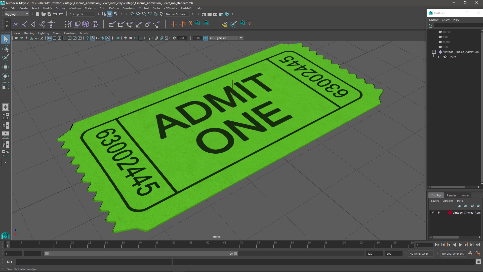 3D Vintage Cinema Admission Ticket