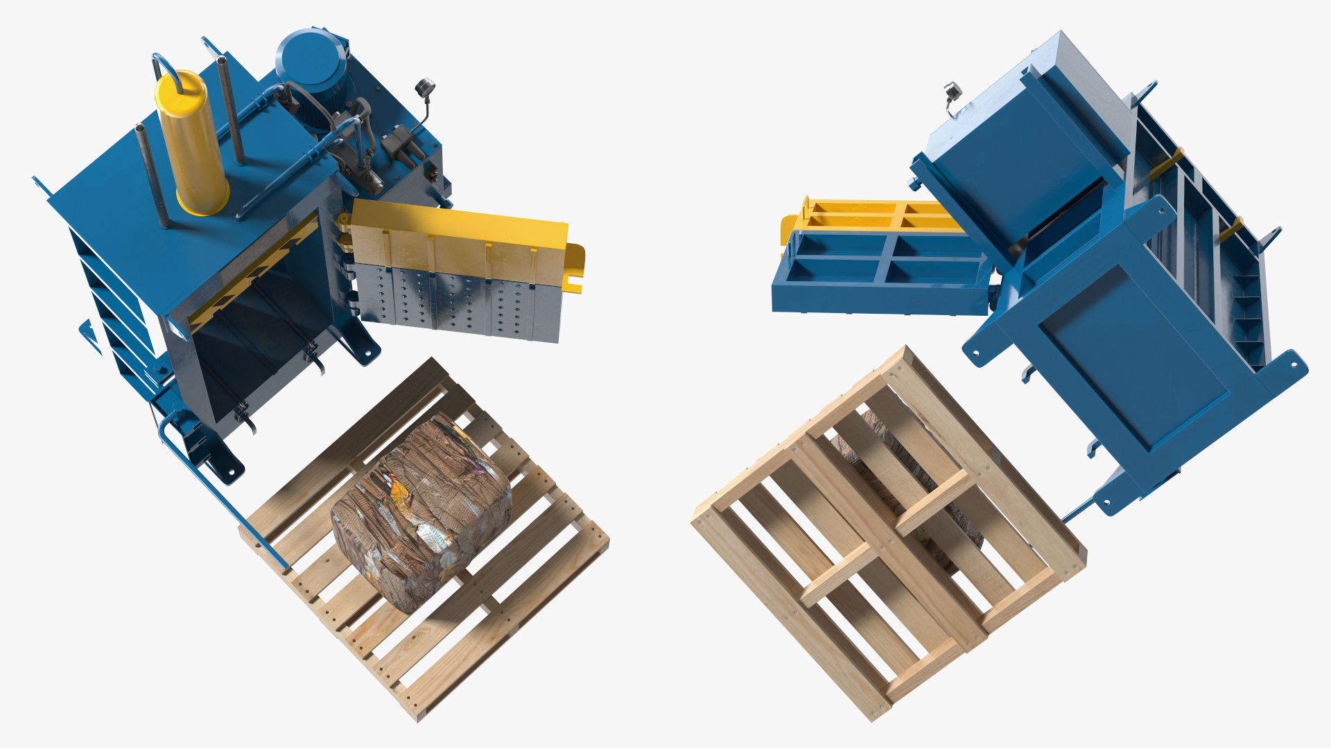 3D model Bailing Machine Blue with Cardboard Briquette