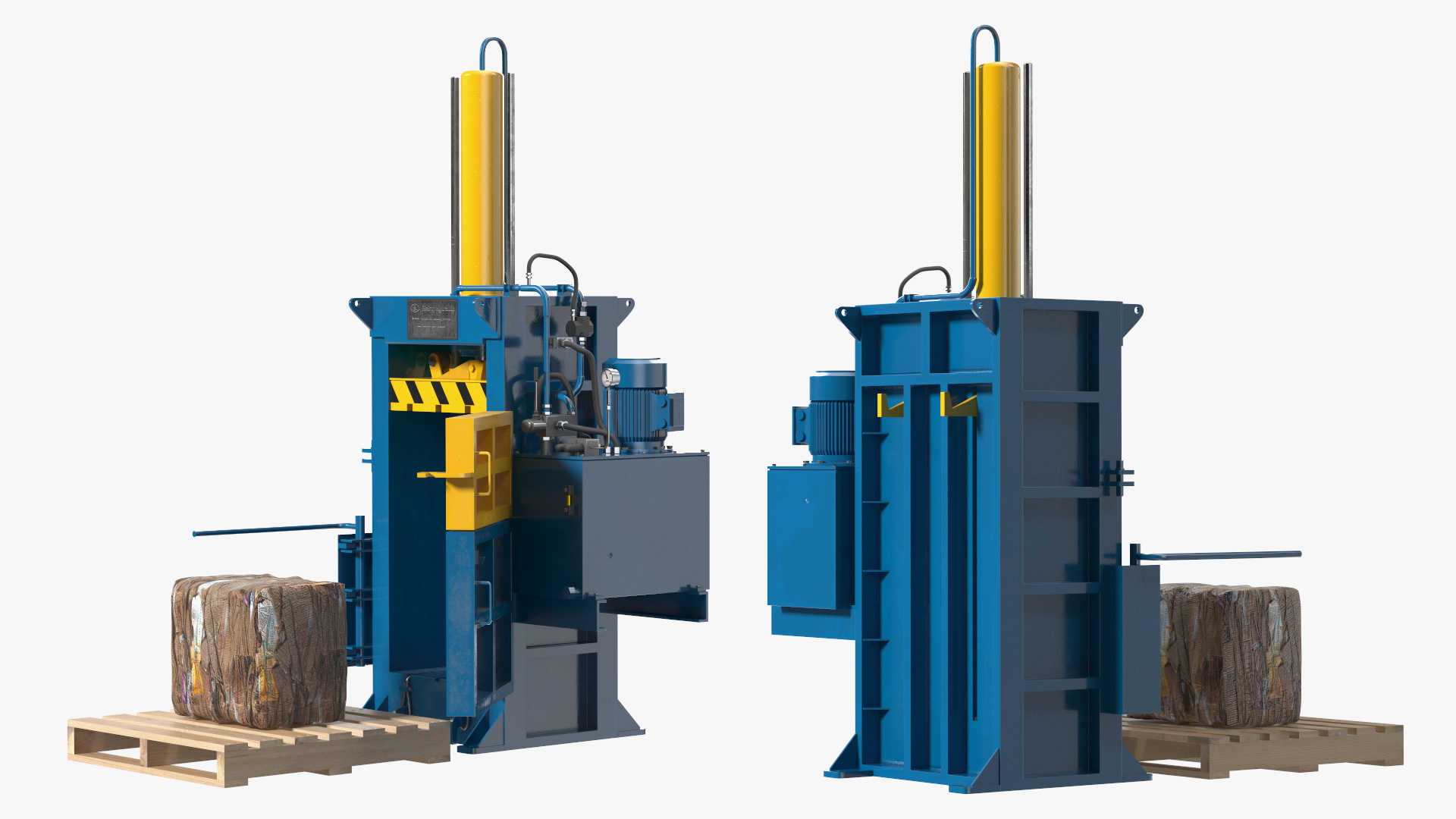 3D model Bailing Machine Blue with Cardboard Briquette