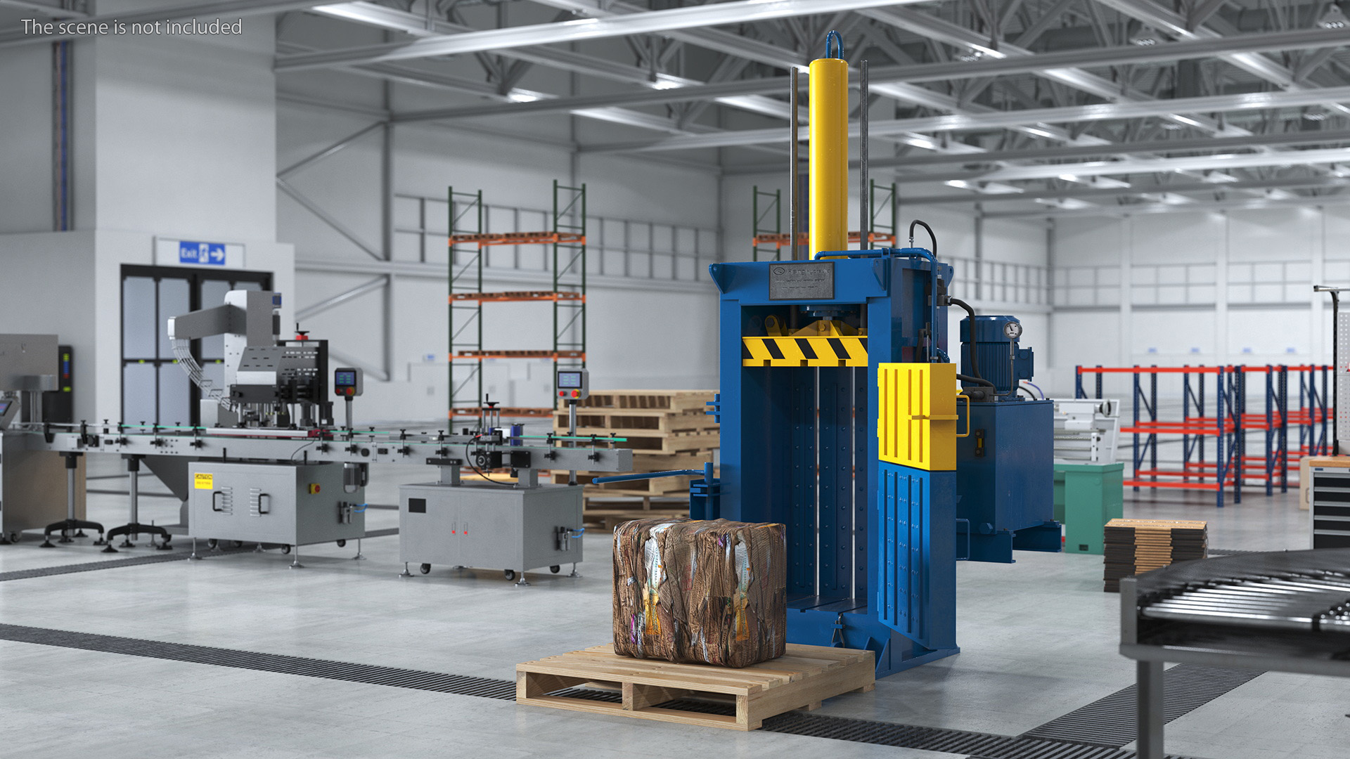 3D model Bailing Machine Blue with Cardboard Briquette