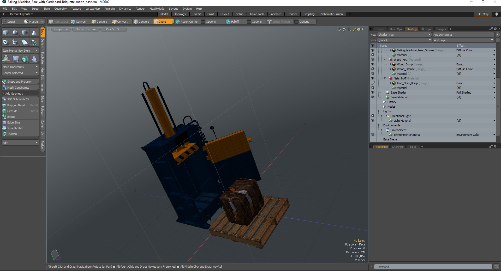 3D model Bailing Machine Blue with Cardboard Briquette